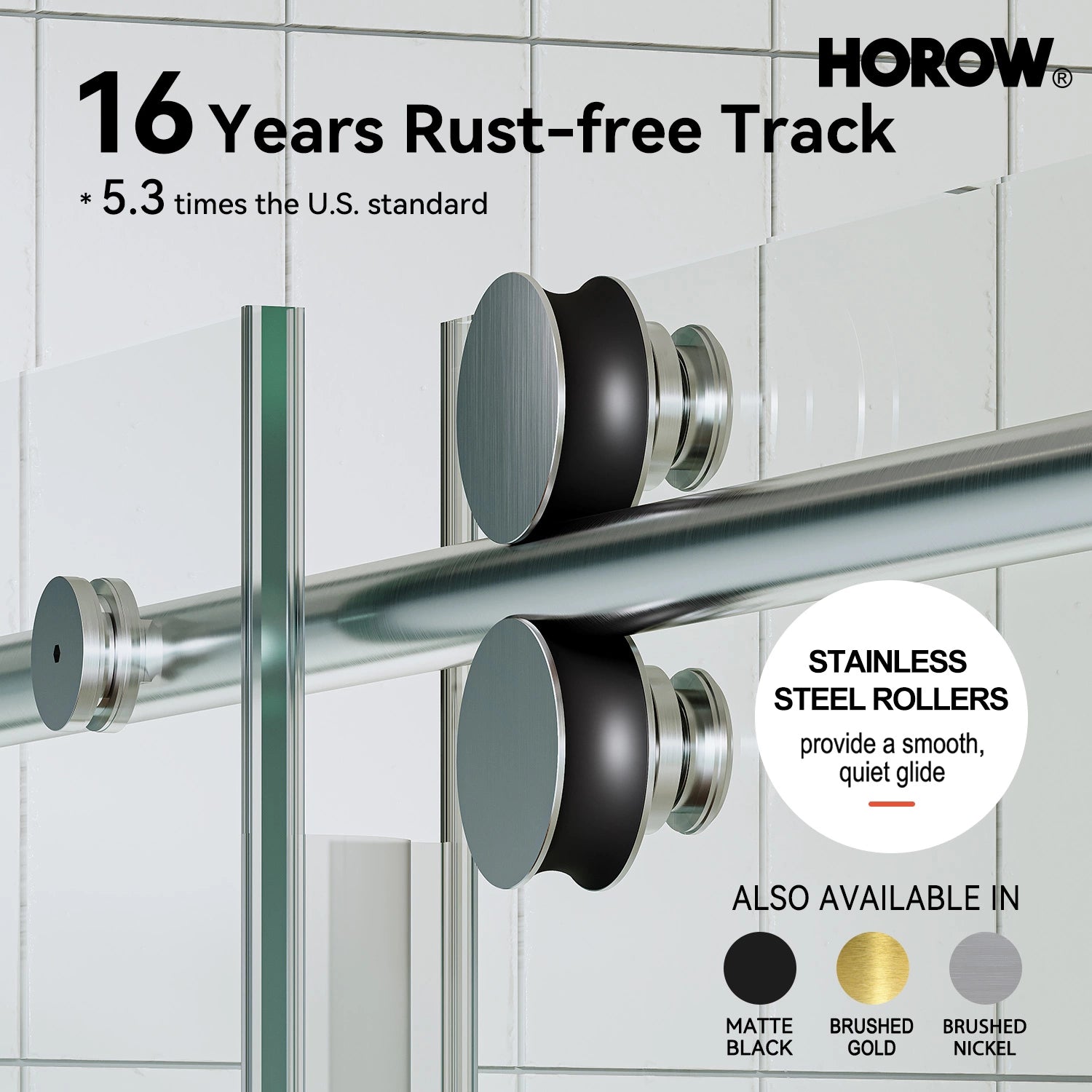 HOROW MI6076-BN 60" Frameless Glass Shower Door in Brushed Nickel