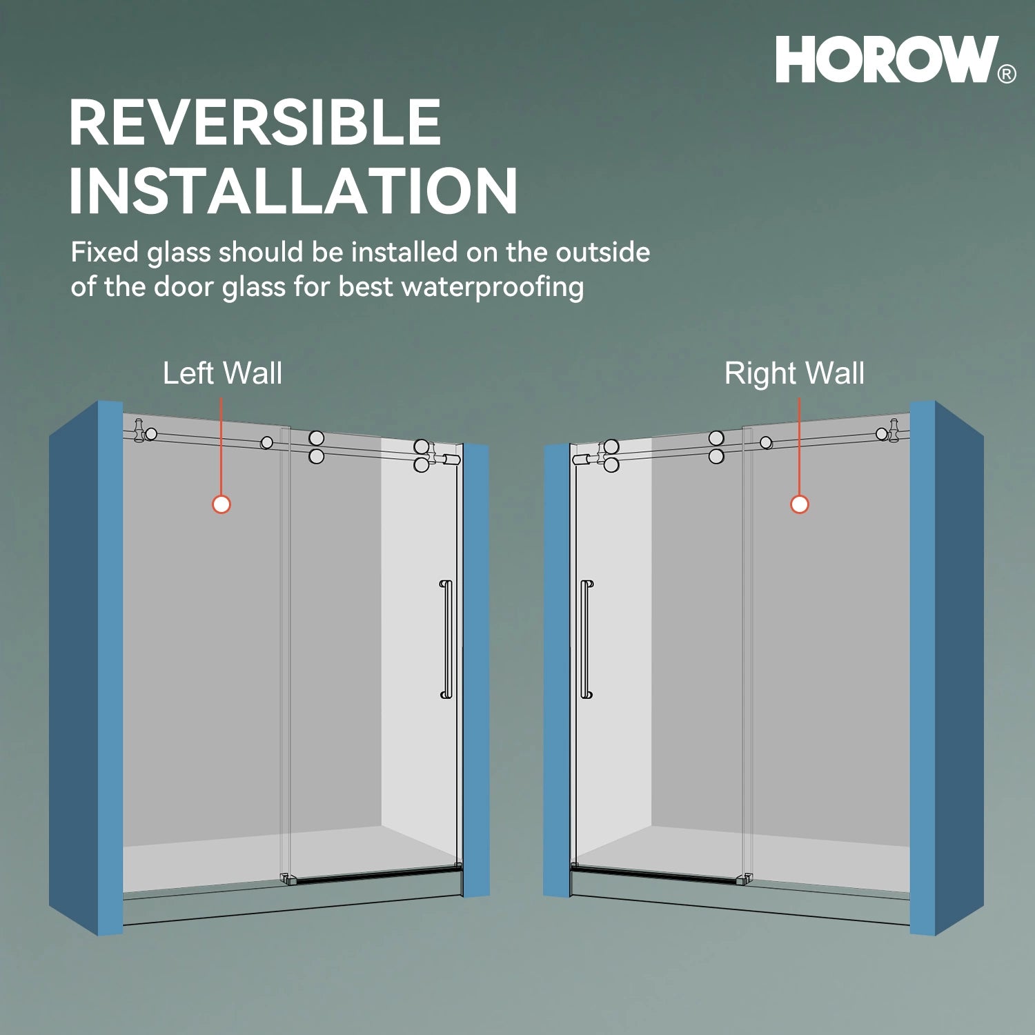 HOROW MI6076-BN 60" Frameless Glass Shower Door in Brushed Nickel