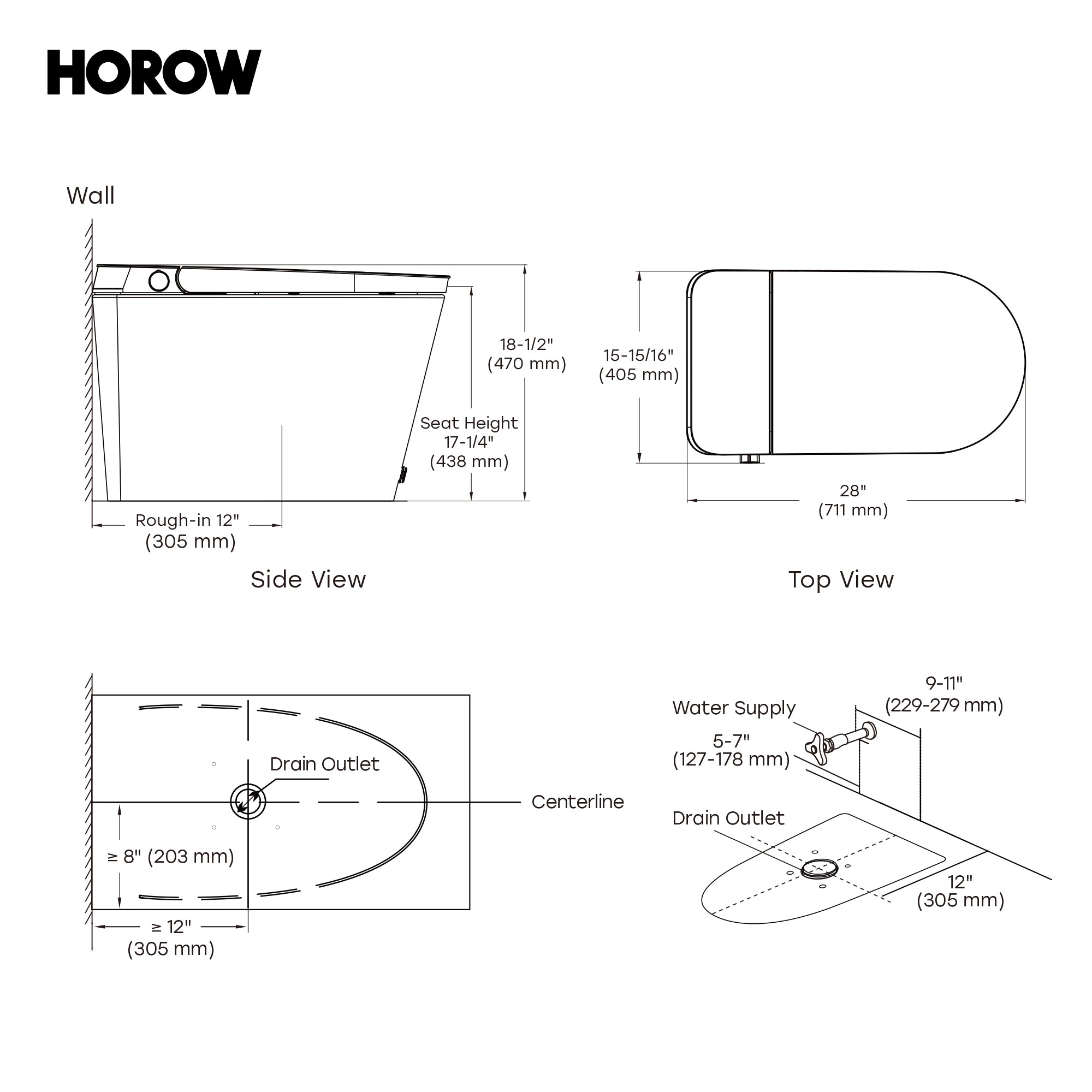 HOROW N30 Tankless Bidet Toilet with Non-Electric ADA Seat