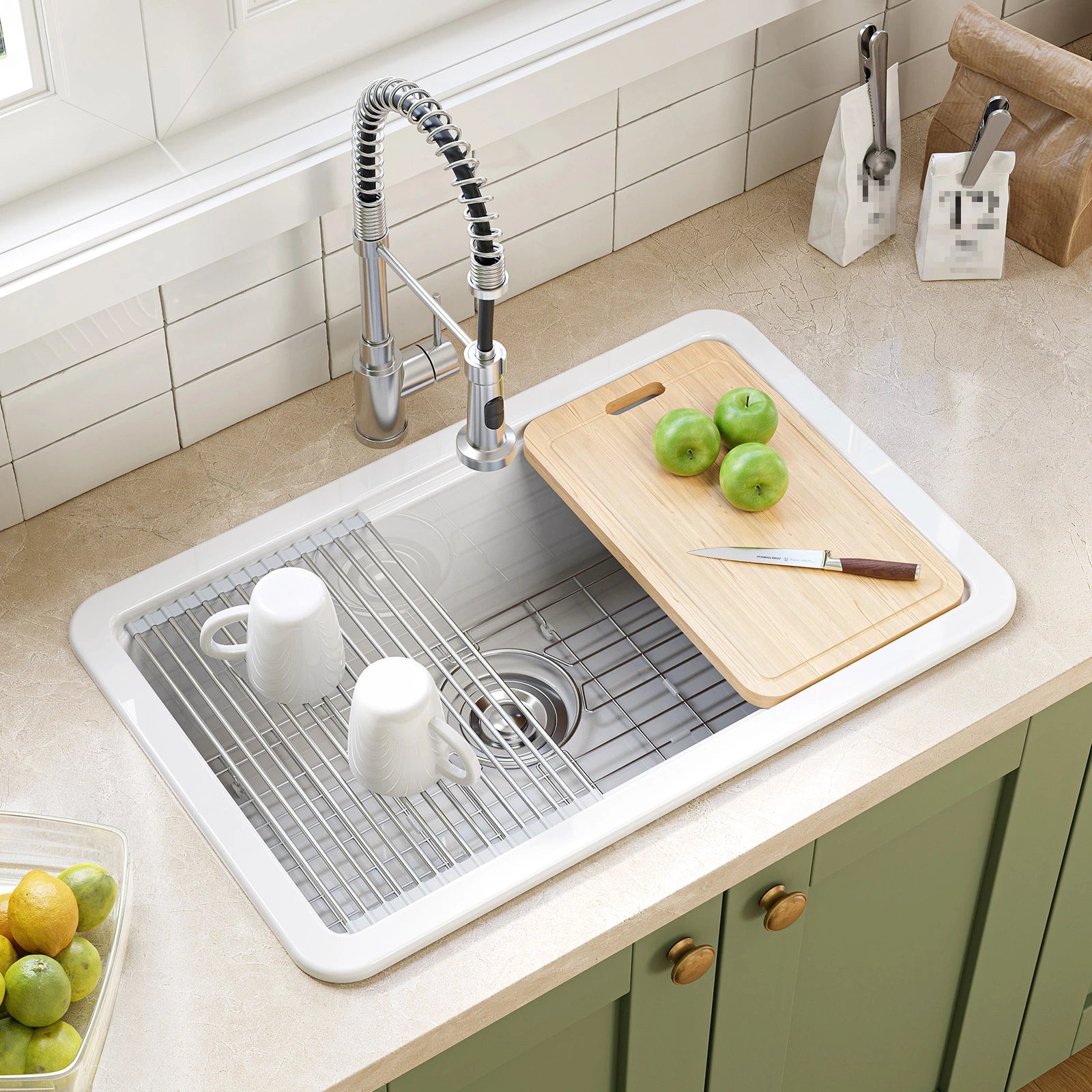 30 Inch Ceramic Top Mount Kitchen Sink with Drainboard