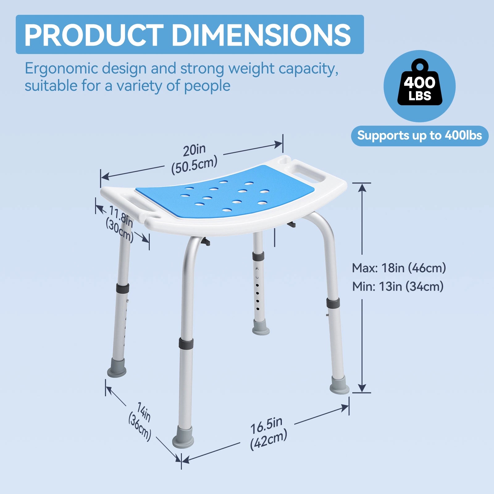 HOROW Shower Chair with Adjustable Height for Elderly – Safe & Comfortable Bath Seat