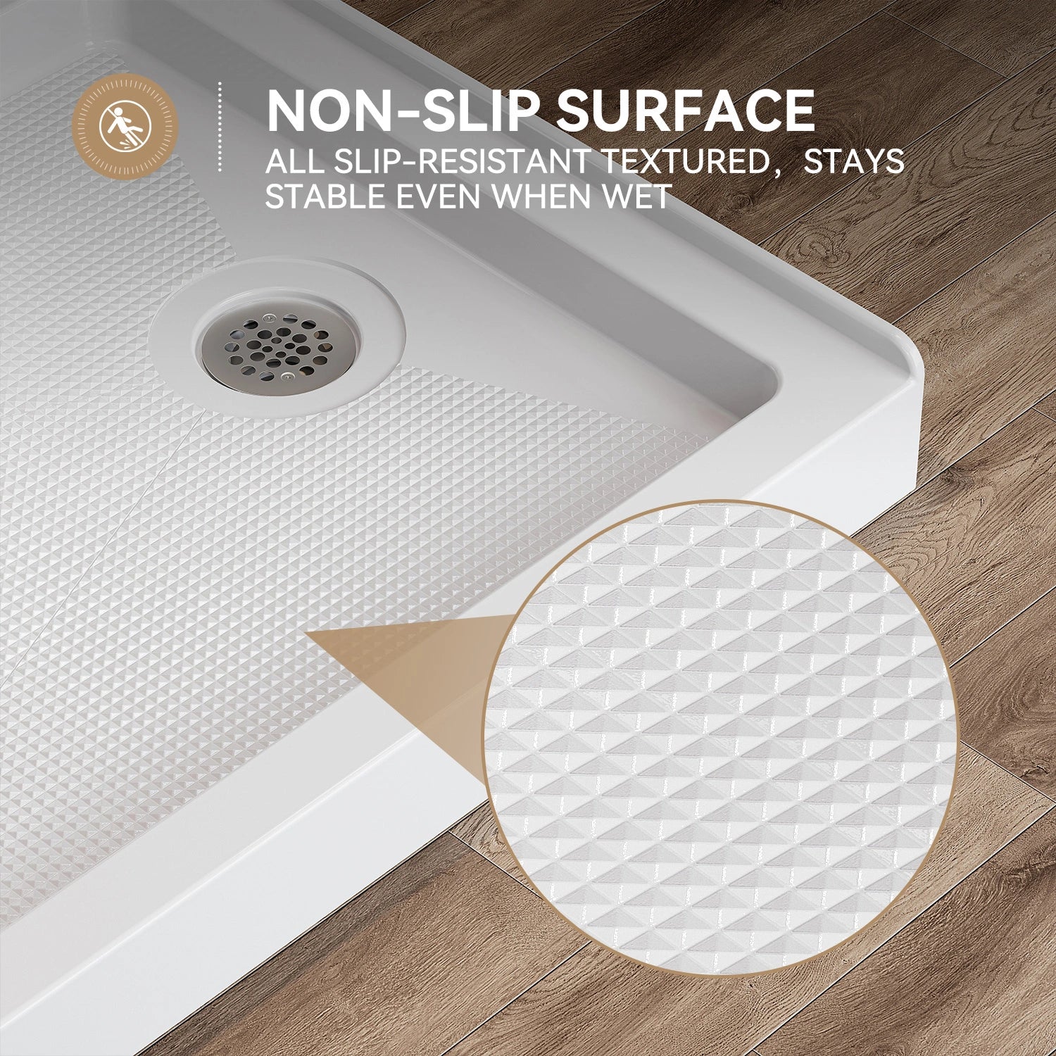 HOROW SS6032-CH-R 60" Shower Pan with ADA Seat Height & Right Drain