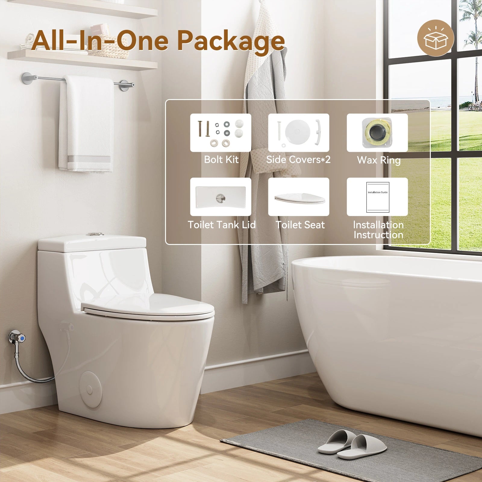 HOROW Compact Elongated Toilet One Piece Dual Flush 1.1 OR 1.6 GPF Toilet Model T0280W
