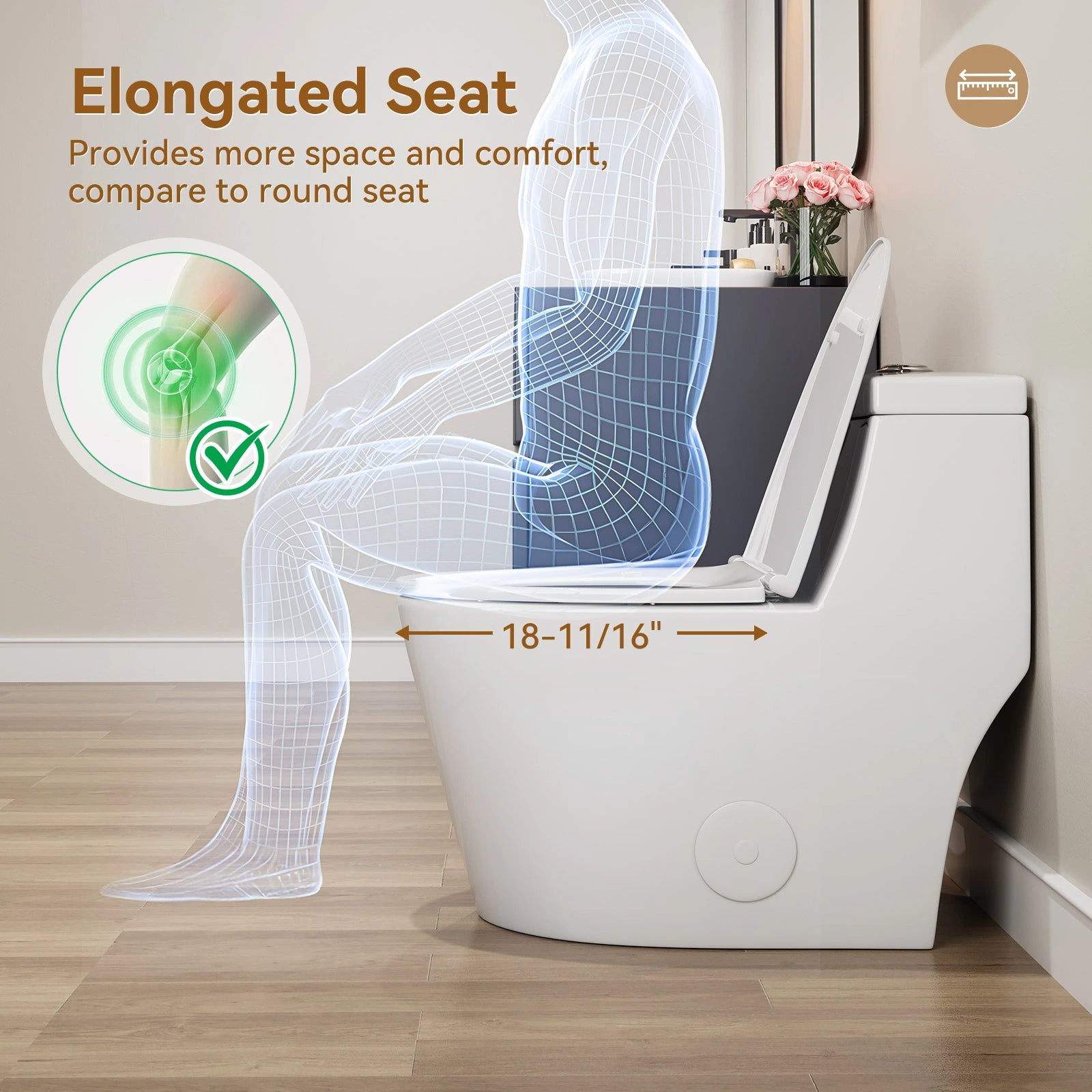 HOROW Compact Elongated Toilet One Piece Dual Flush 1.1 OR 1.6 GPF Toilet Model T0280W