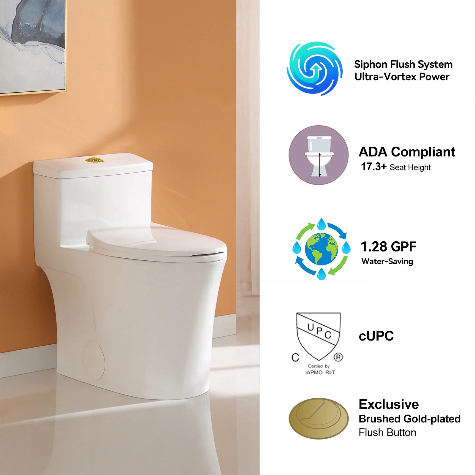 HOROW 10 Inch Rough Toilet Bowl Elongated One Piece Toilet Model T0338W-10