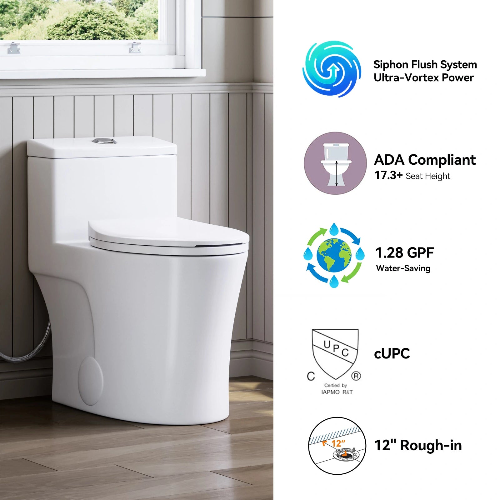 Matte White Toilet with ADA Compliant for 12 Inch Rough In Model T0338WM