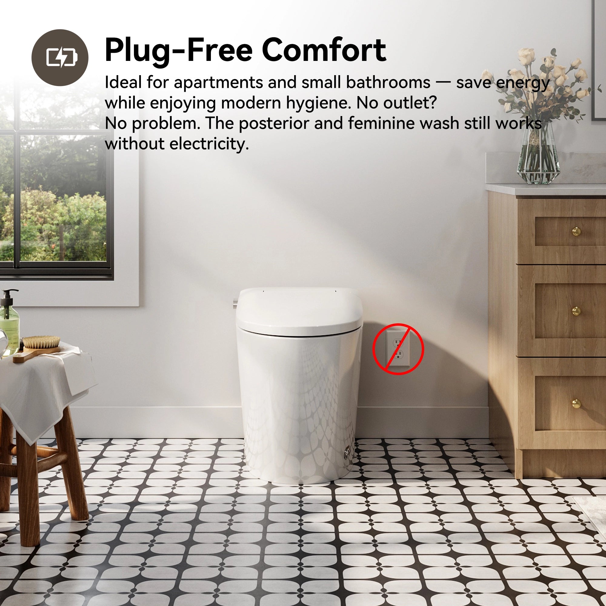 HOROW T30-NE 10-Inch Rough-In Non-Electric Bidet Toilet