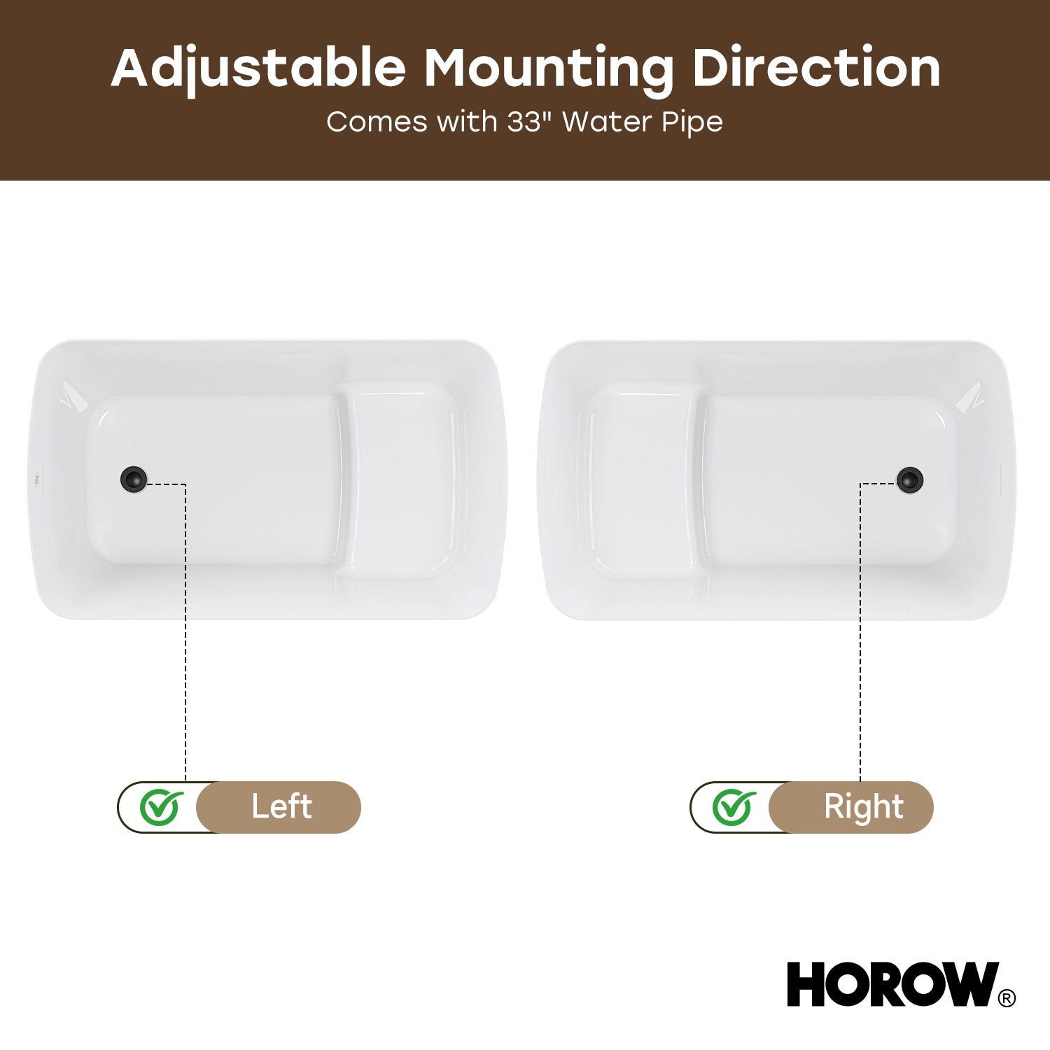 HOROW TU47-MB-A 47" Acrylic Soaking Bathtub with Seat & Pop-Up Drain