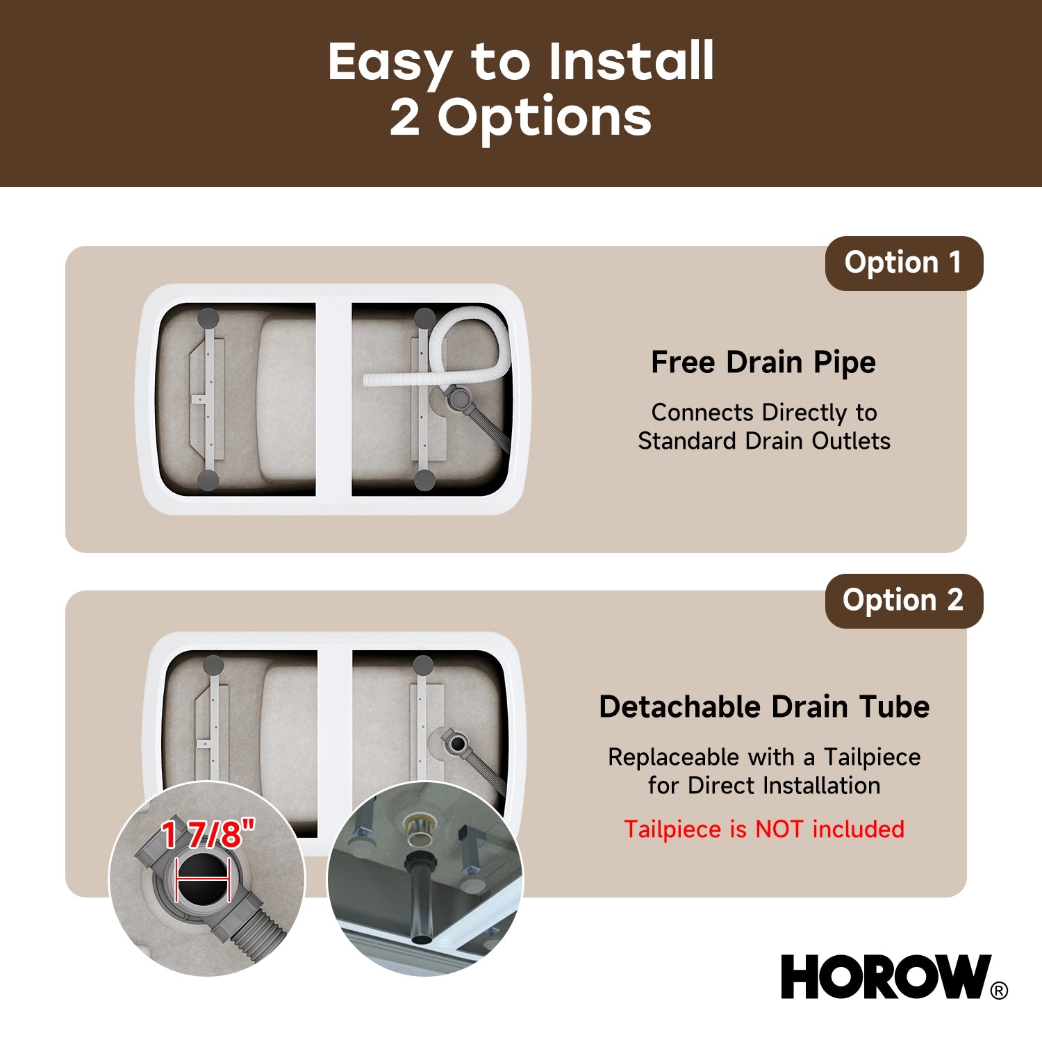 HOROW TU47-MB-A 47" Acrylic Soaking Bathtub with Seat & Pop-Up Drain