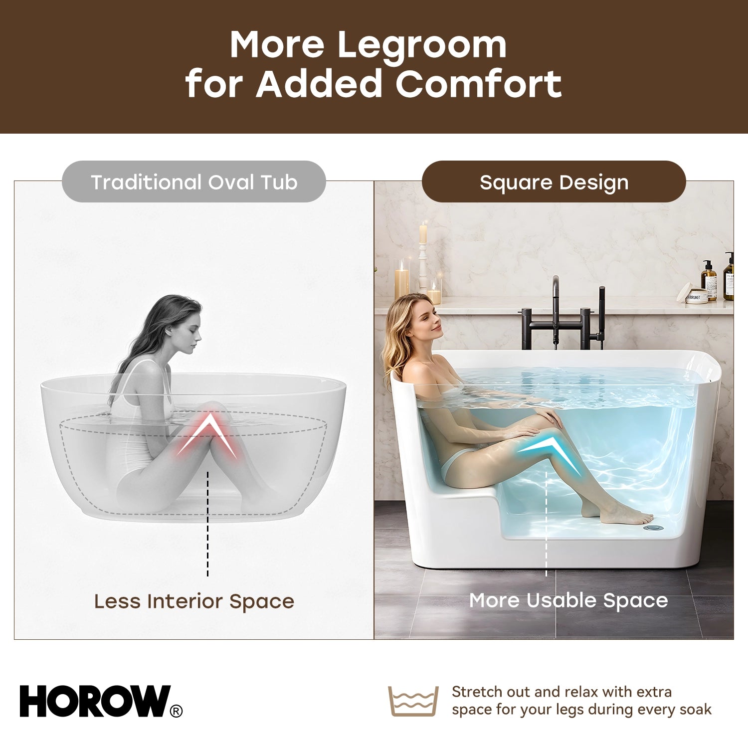 HOROW TU47-MB-A 47" Acrylic Soaking Bathtub with Seat & Pop-Up Drain