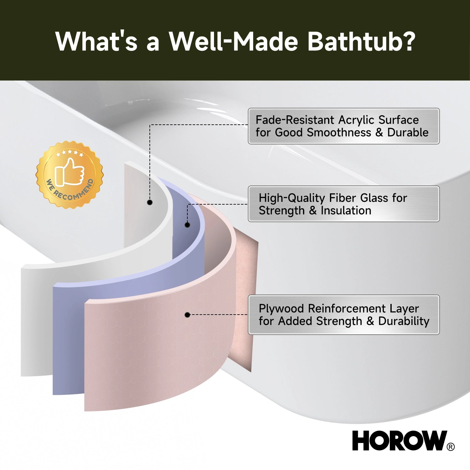 HOROW 59” Brushed Nickel Freestanding Bathtub with Integrated Overflow & Drain