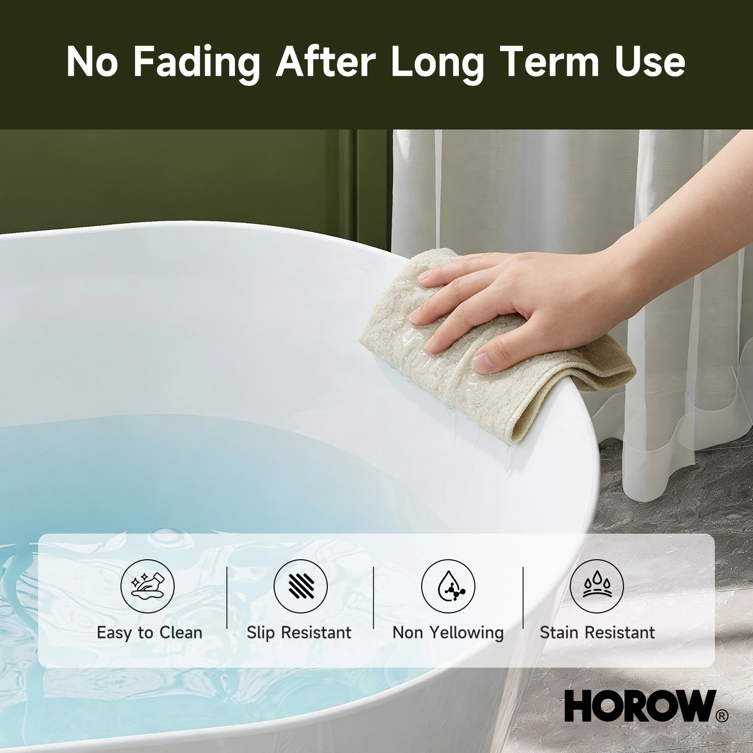 HOROW 59” Brushed Nickel Freestanding Bathtub with Integrated Overflow & Drain