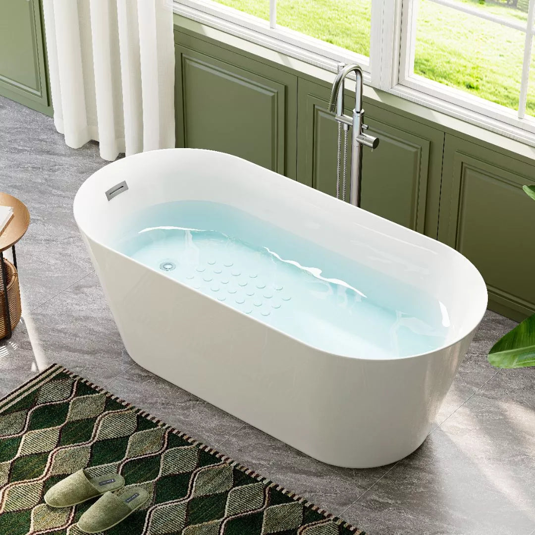 HOROW 59” Brushed Nickel Freestanding Bathtub with Integrated Overflow & Drain
