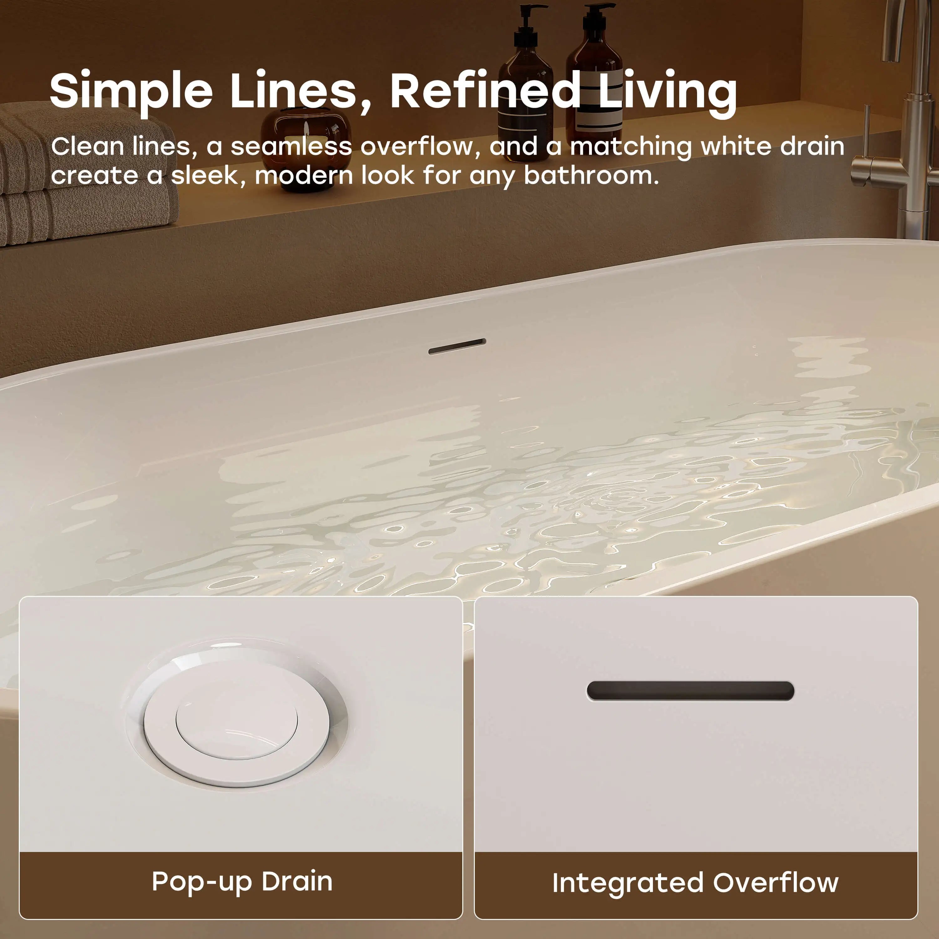 HOROW TU67-MW-OF 67" Acrylic Deep Soaking Bathtub with Premium Thickened Sealant