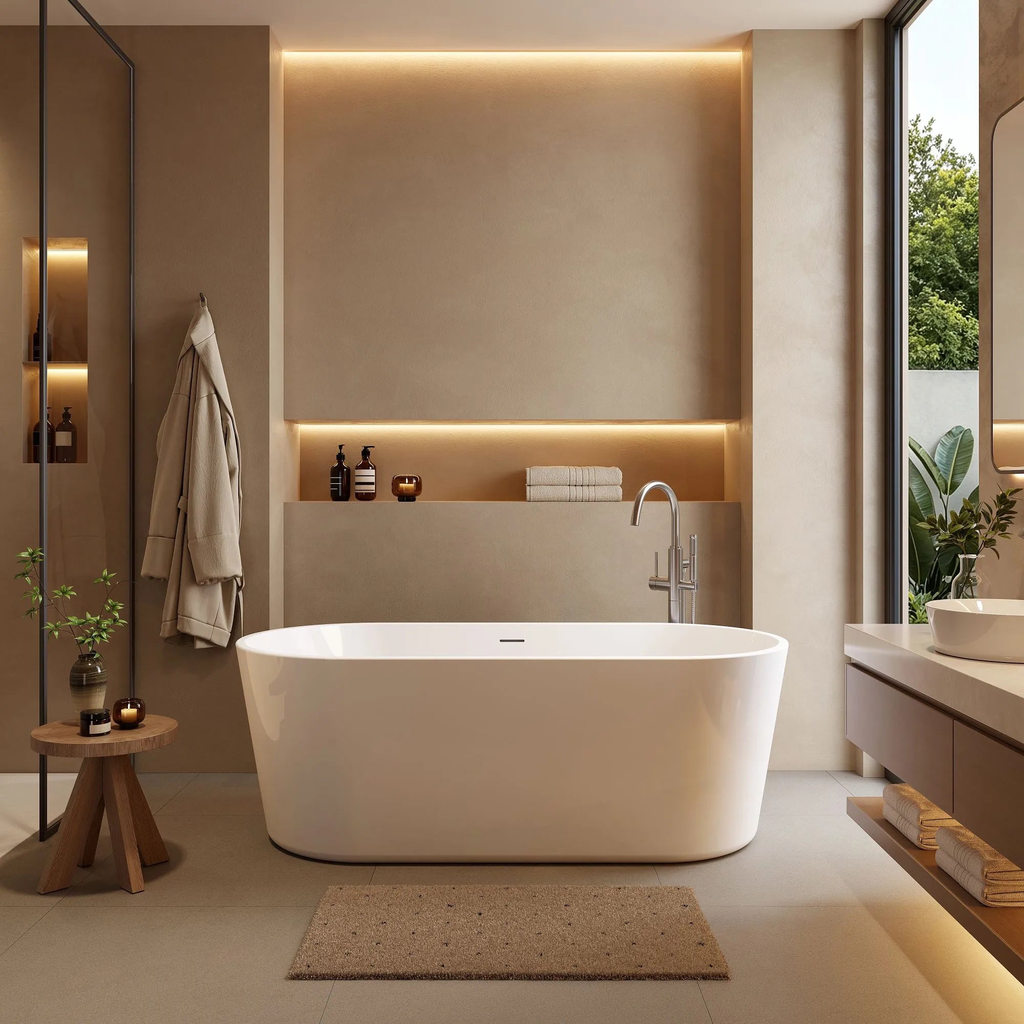 HOROW TU67-MW-OF 67" Acrylic Deep Soaking Bathtub with Premium Thickened Sealant