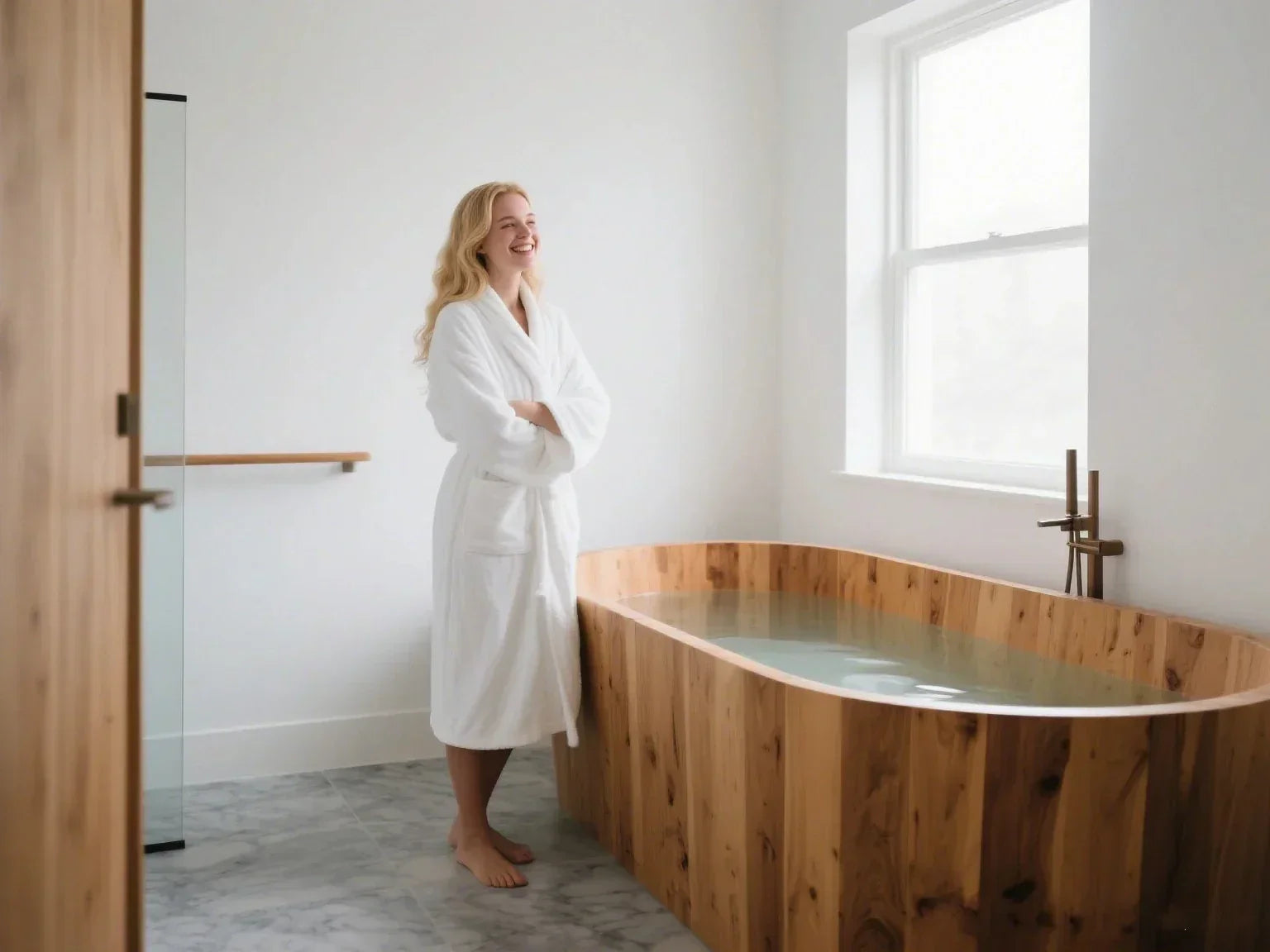 wooden bathtub
