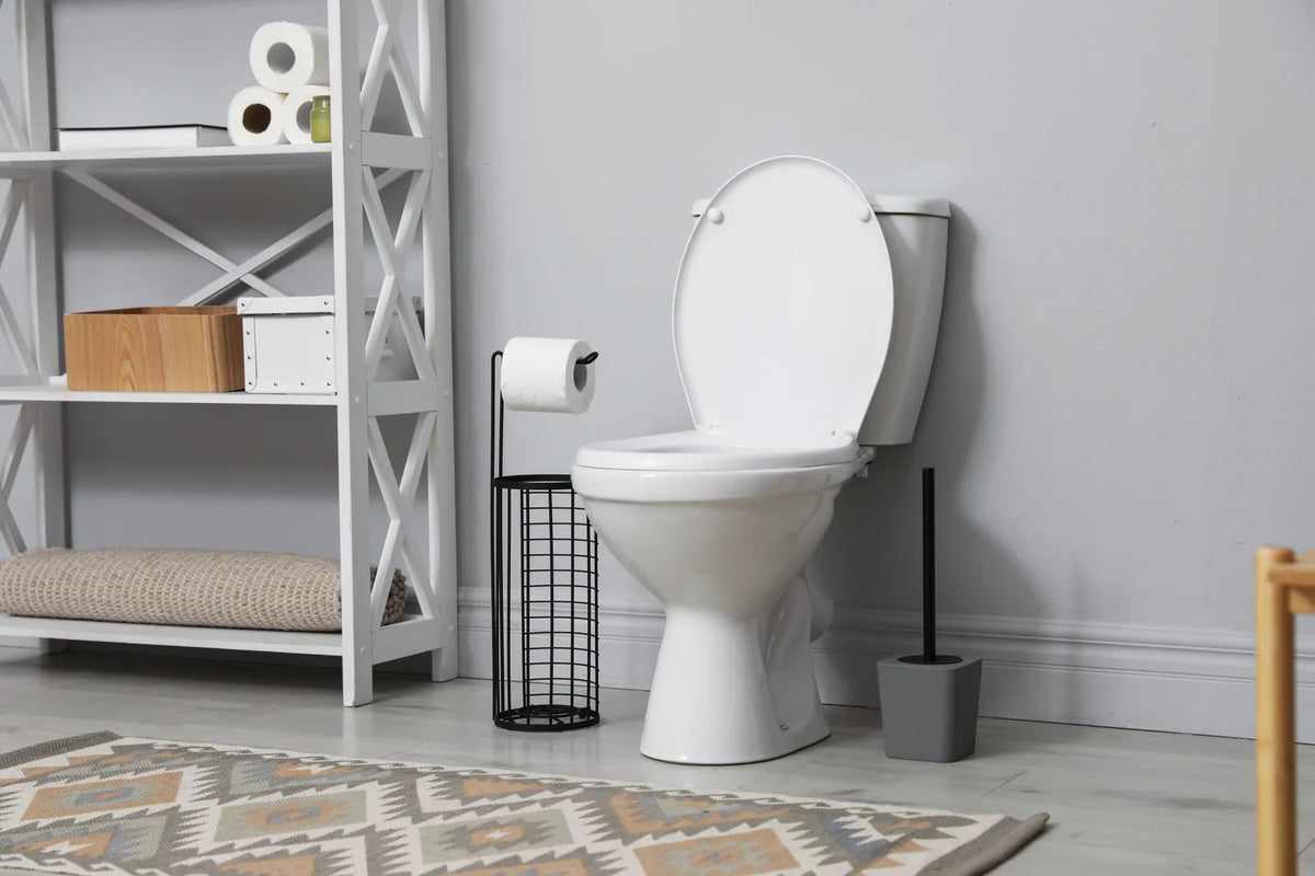 Standard bathroom toilet, a common base model for retrofitting auto open/close seat features.