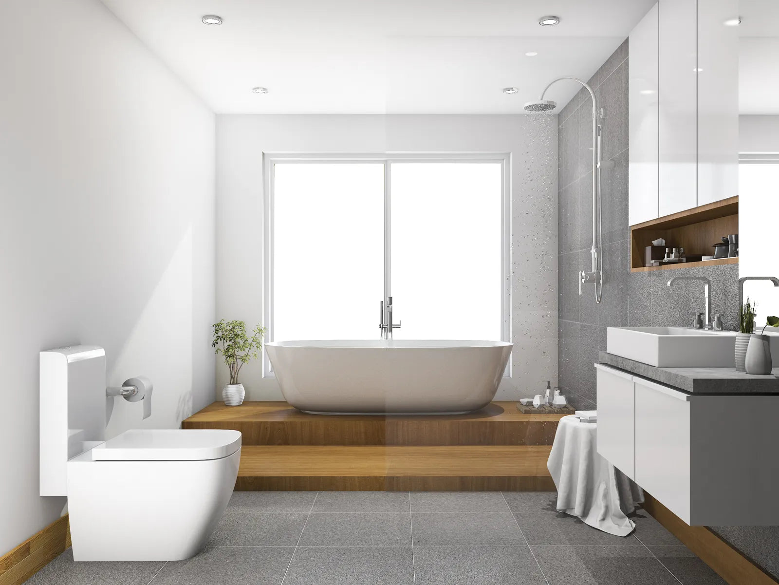 A modern bathroom setup prepares for a bathtub heat retention test.