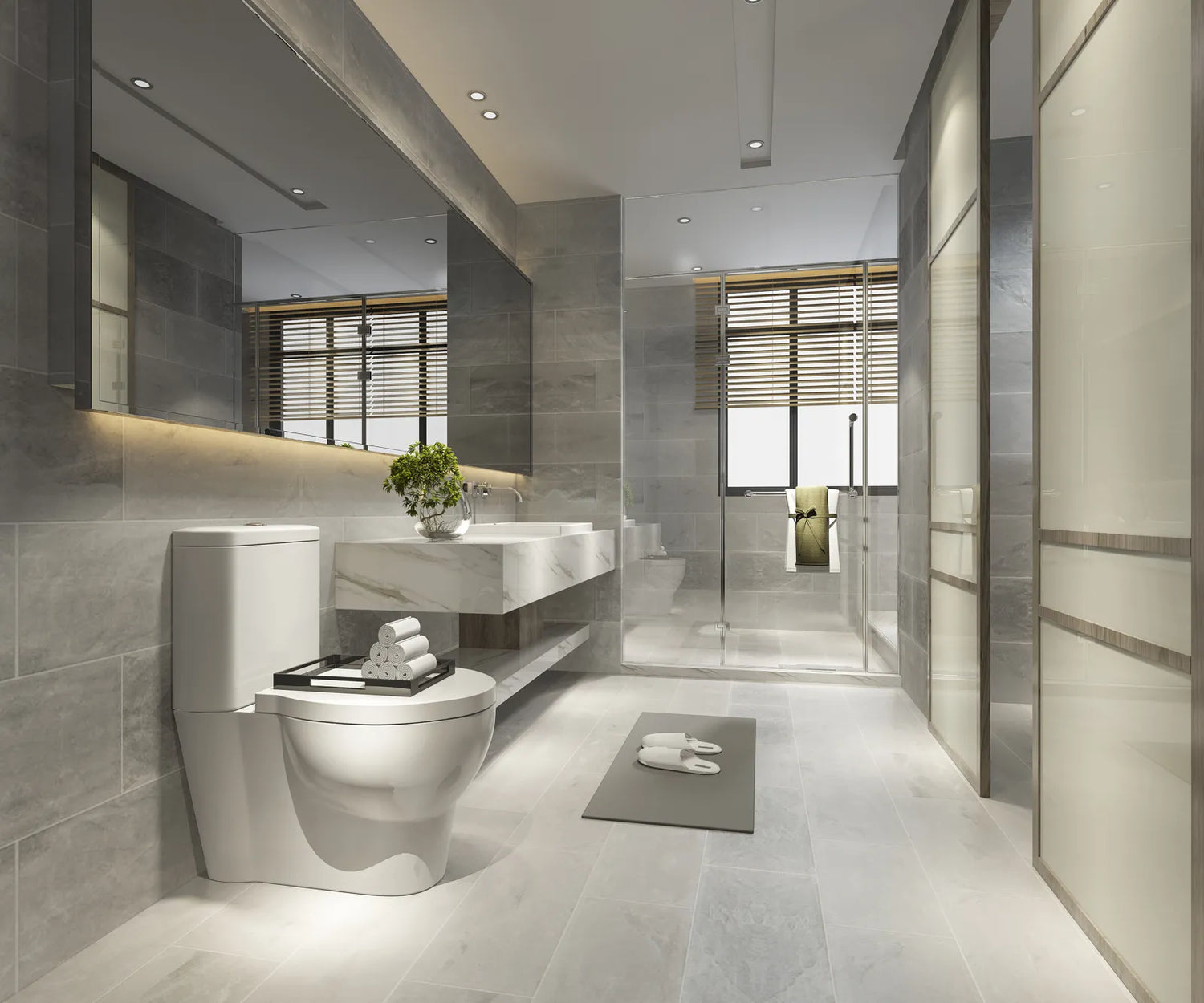 Modern bathroom with a bidet toilet, showcasing a senior-friendly accessible space for comfortable, independent use.