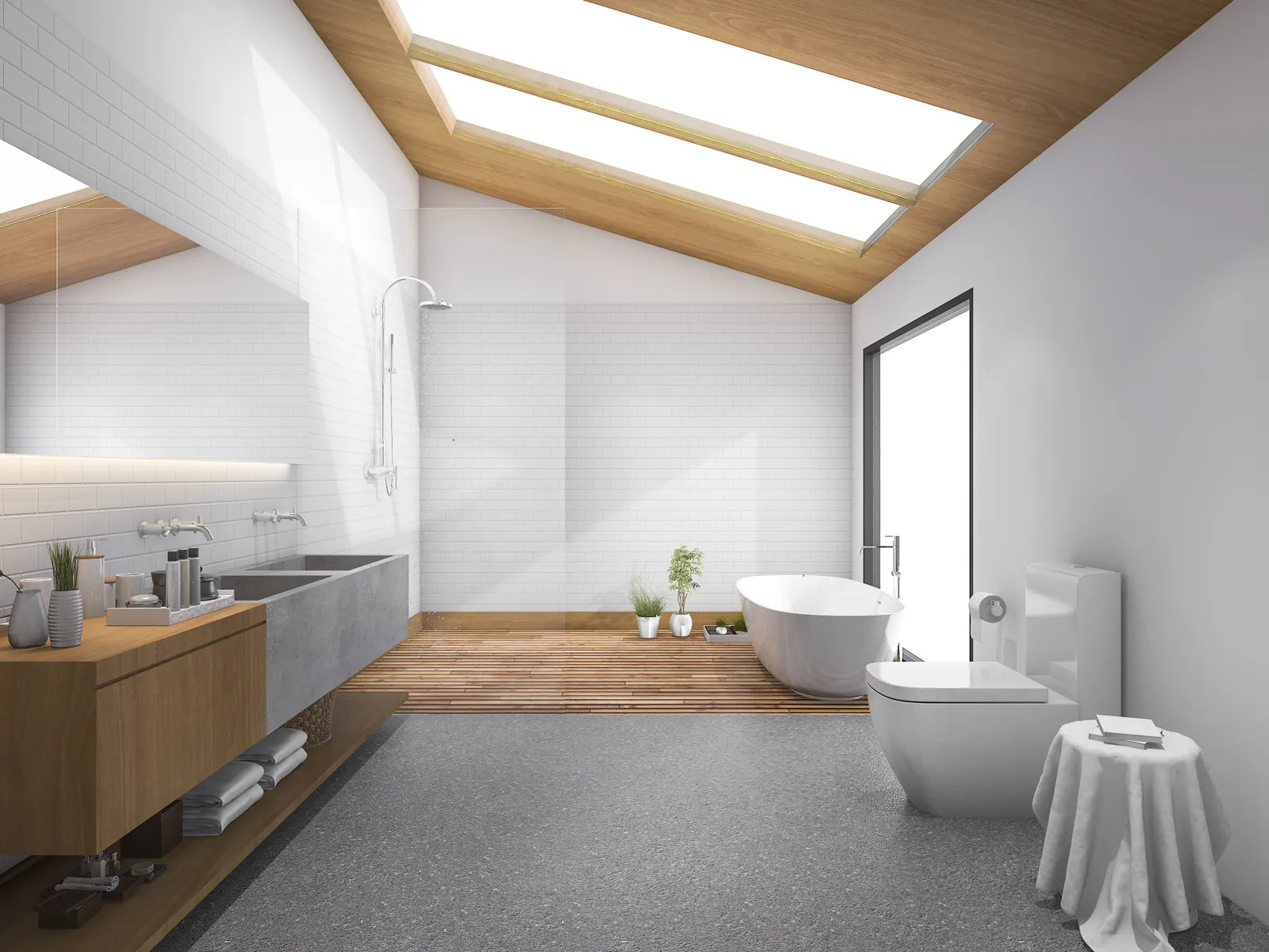 A modern bathroom displays a self-cleaning smart toilet for daily use.