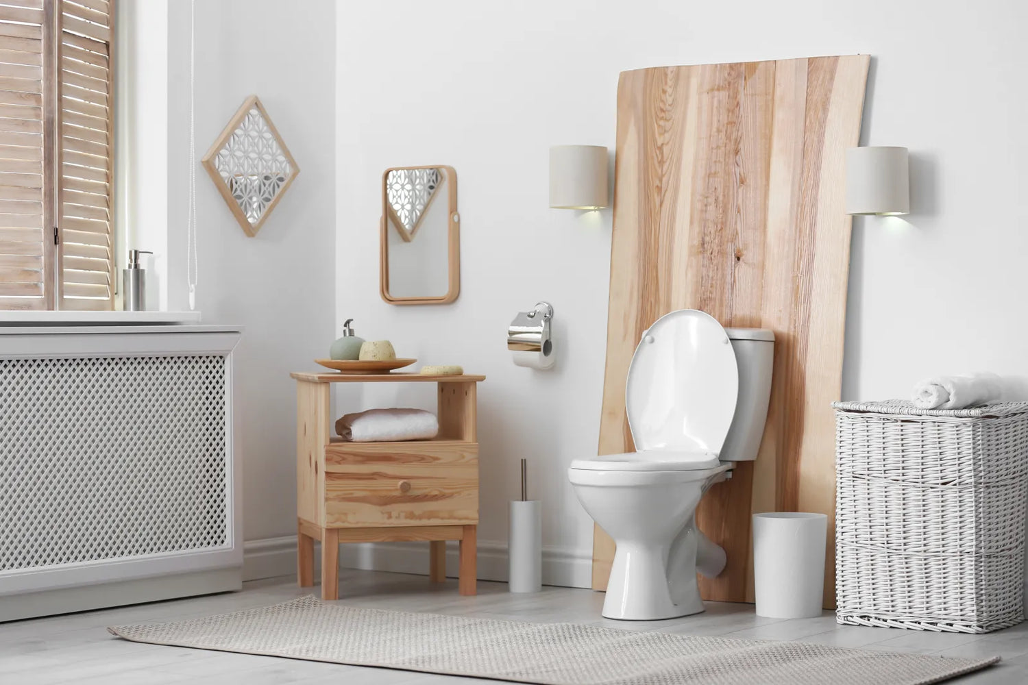 Modern smart toilet in a serene minimalist bathroom, featured in a smart toilet noise level test to showcase silent electronic toilet technology and the quietest smart toilets for a peaceful, distraction-free bathroom experience.