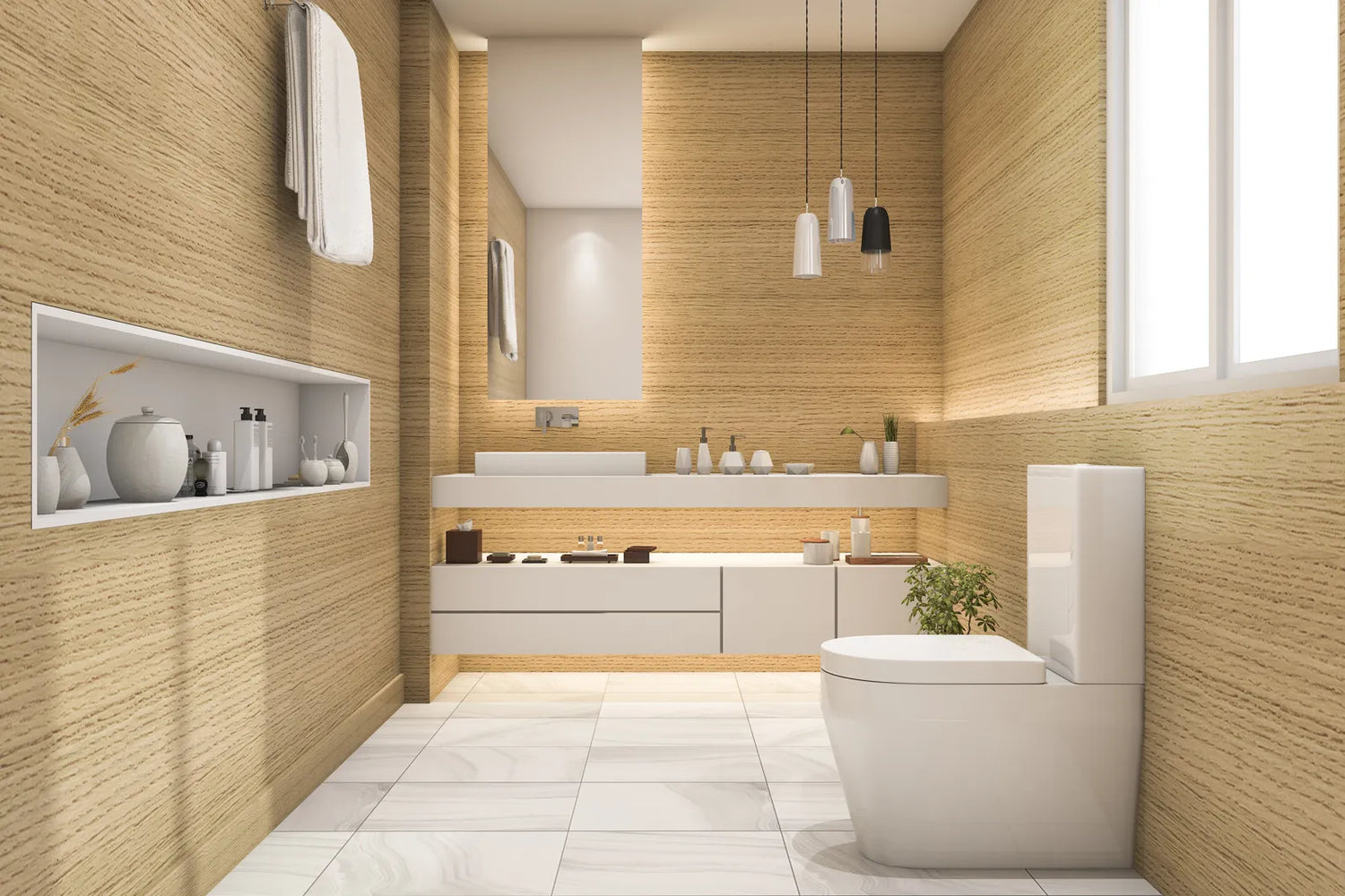 A modern bathroom with a sleek toilet, where different flange types ensure stable installation.