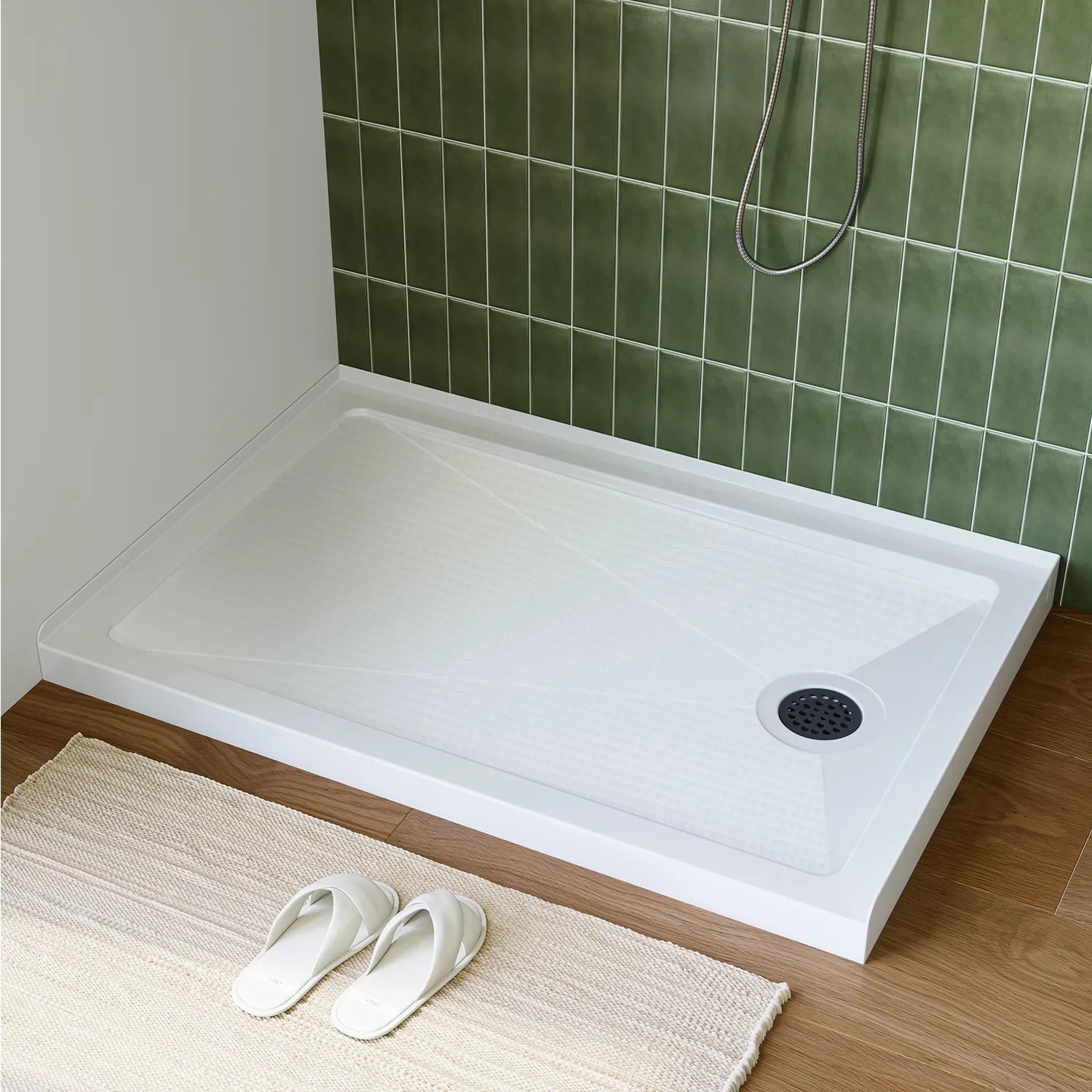 White Shower Pan with Right Drain and Acrylic Model BS4832-MB-R