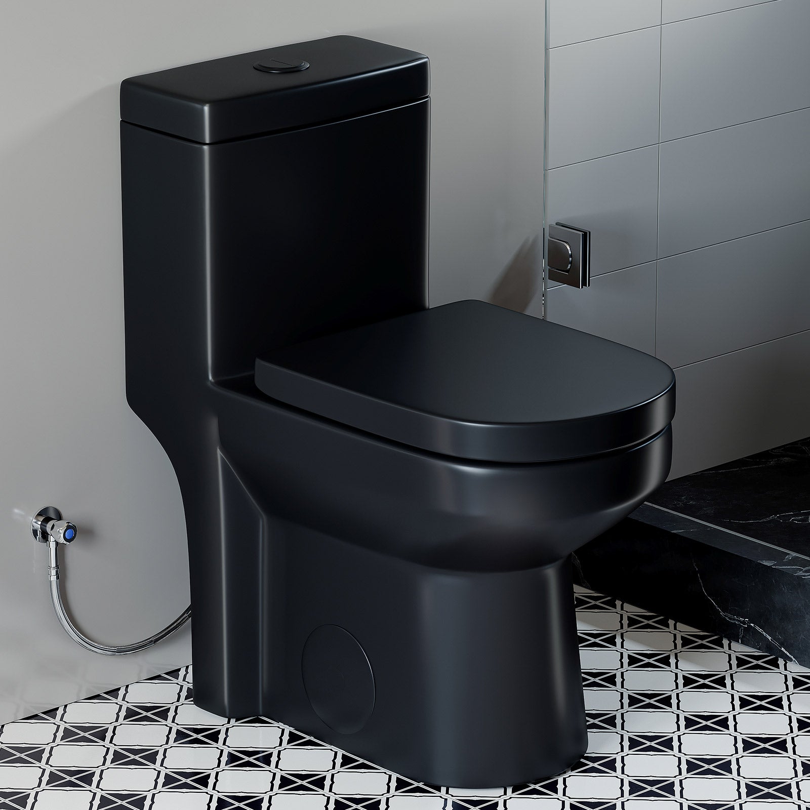 HOROW HWMT 8733 12 Inch Small Black Toilet One Piece Dual Flush Toilet Model 8733B