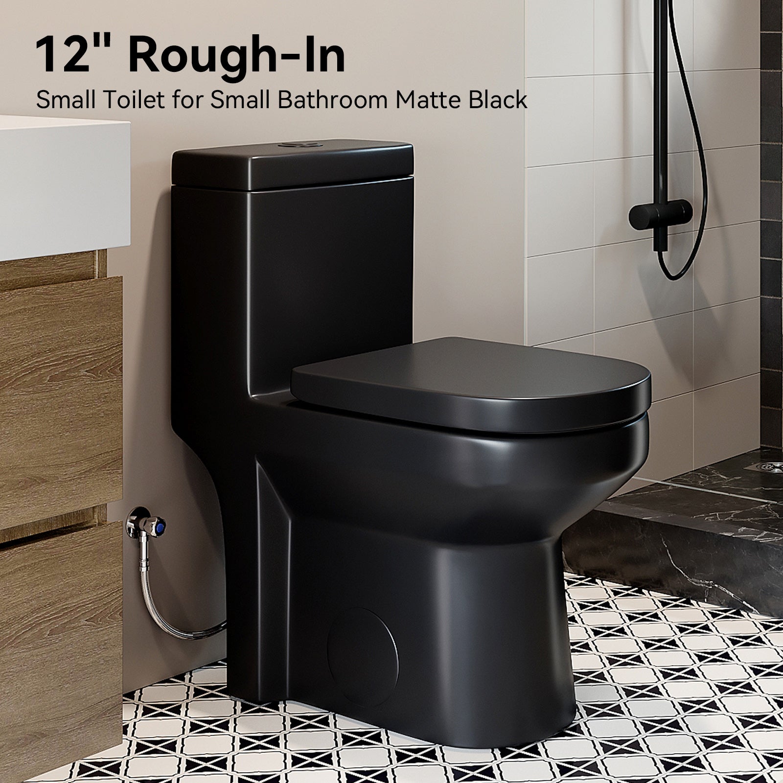 HOROW HWMT 8733 Black One Piece Toilet For 12 Inch Rough In Model 8733B