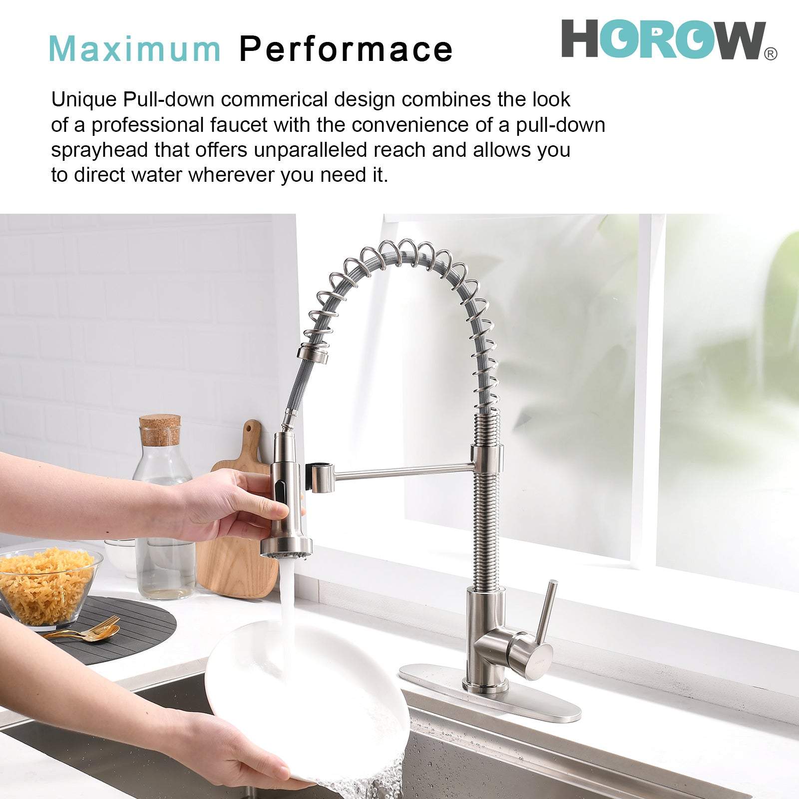 HOROW Best Kitchen Faucet With Pull Down Sprayer Model HR-KF0229B