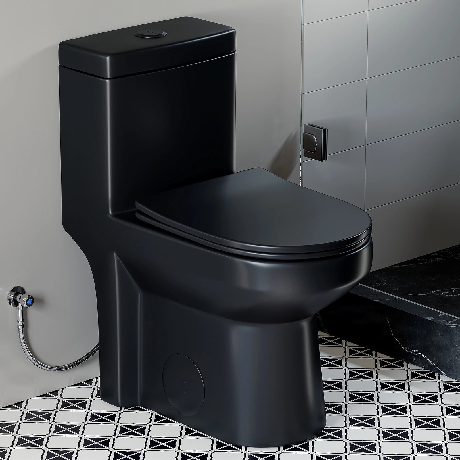 Matte Black Toilet with Skirted and UF Seat for 12 Inch Rough In Model 8733BU