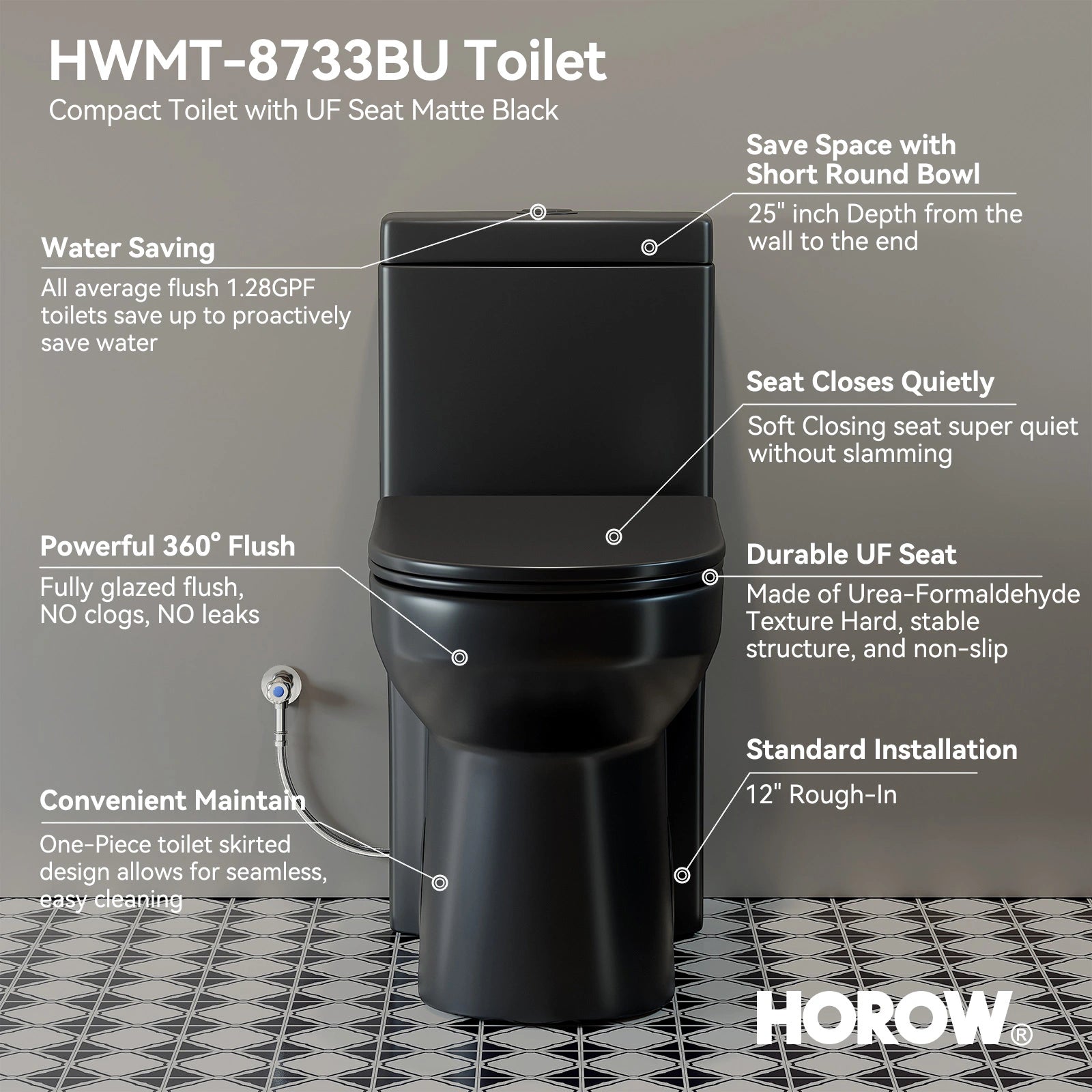 Matte Black Toilet with Skirted and UF Seat for 12 Inch Rough In Model 8733BU