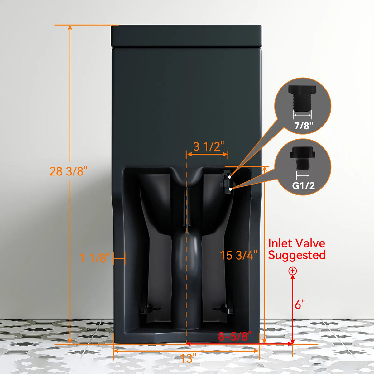HOROW 8733BU Matte Black One-Piece Toilet with Upgraded UF Seat