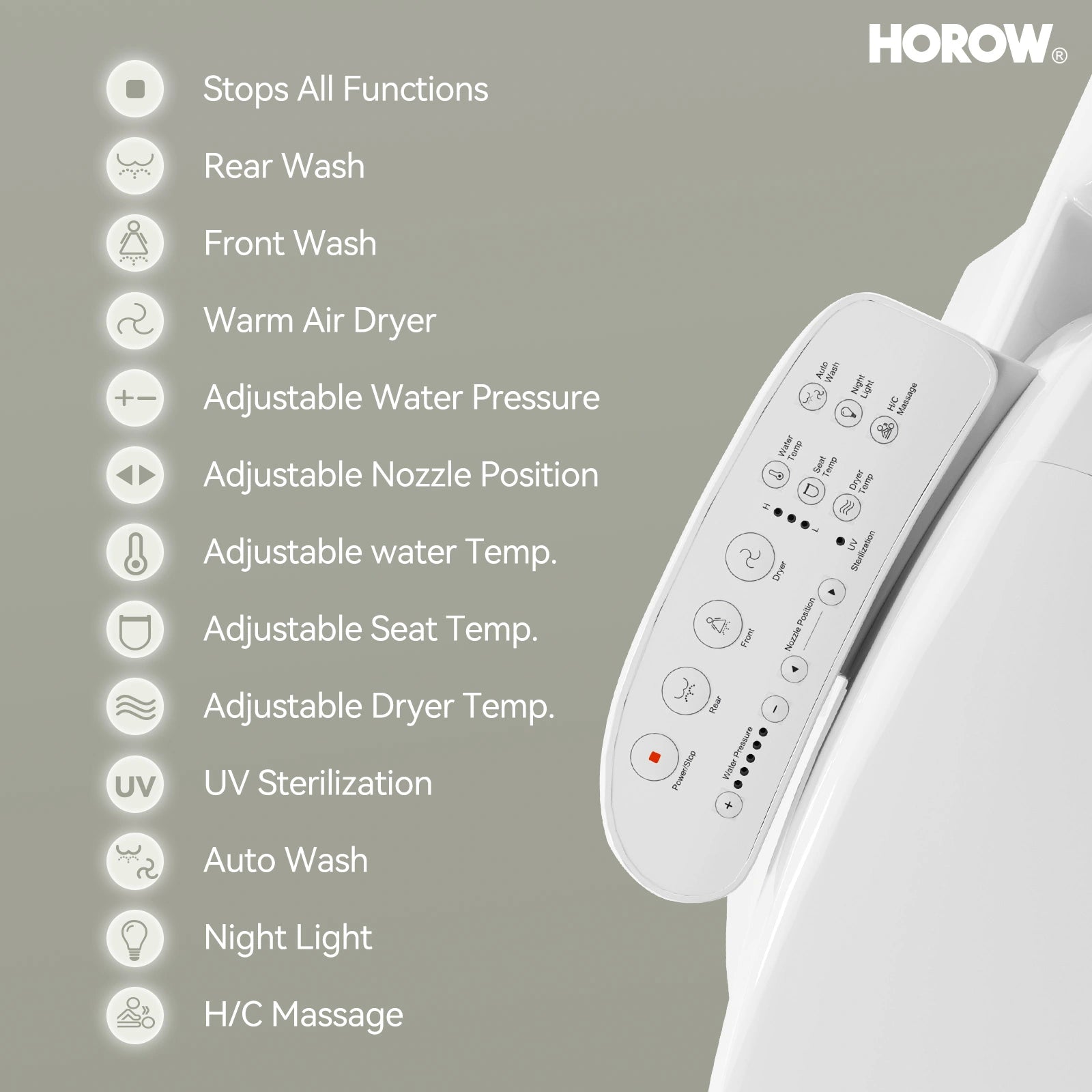 HOROW Round Bidet Toilet Seat With Heated and Dryer Model B0403