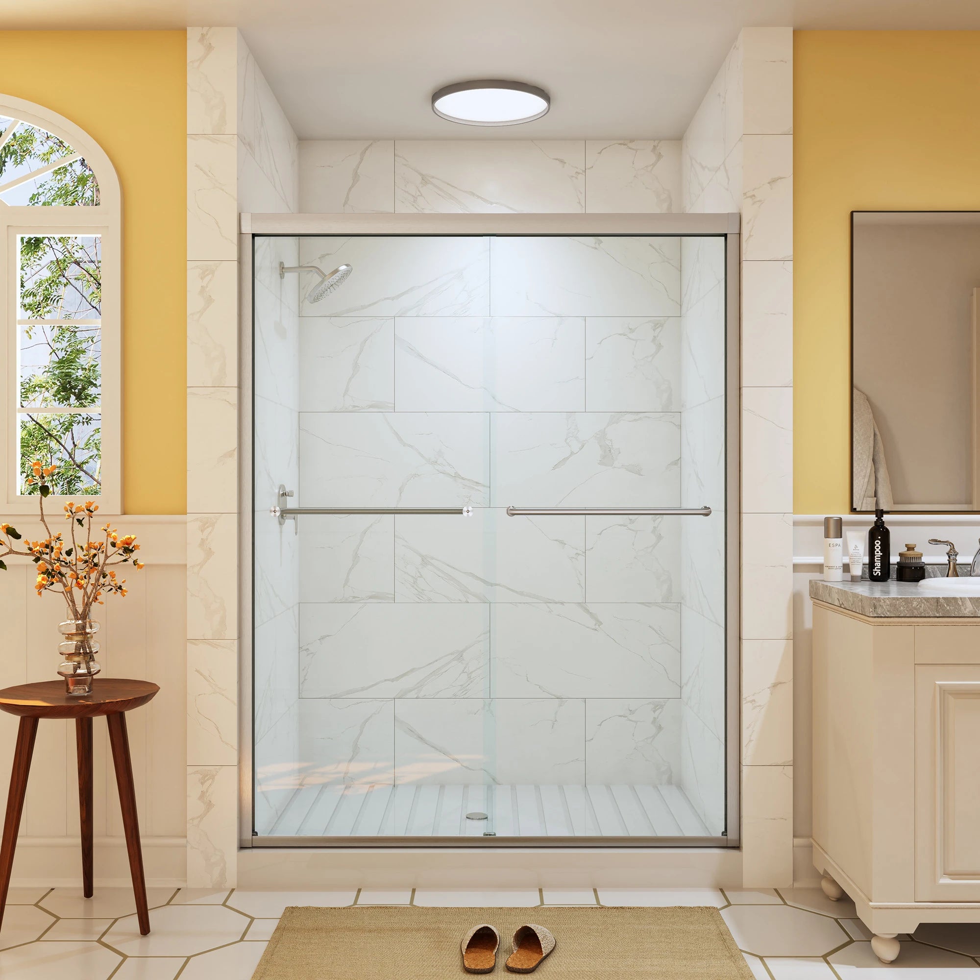 HOROW BE6076-BN Brushed Nickel Frameless Shower Door