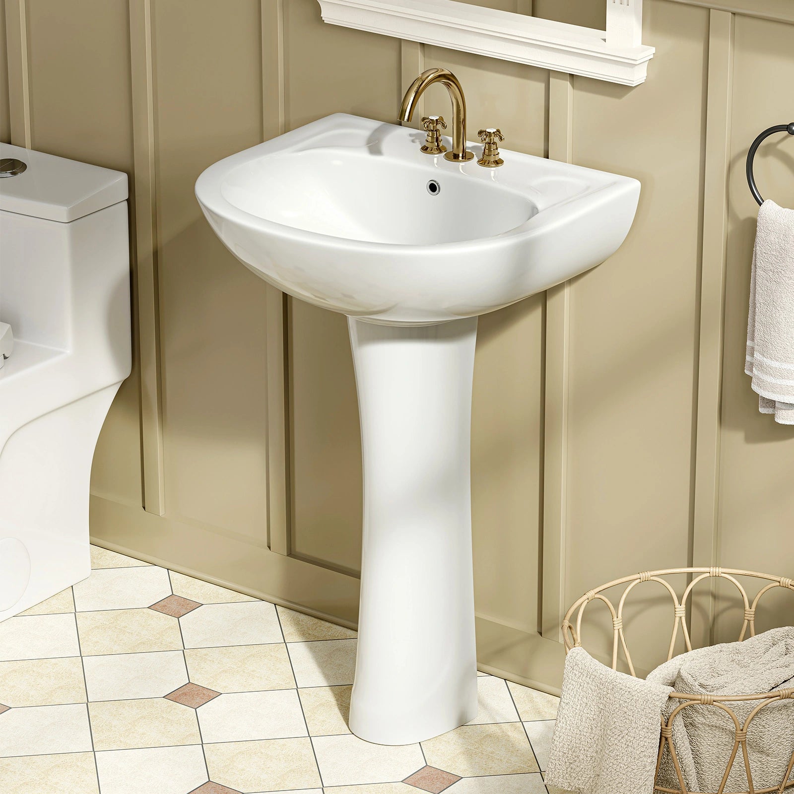 Round Pedestal Sink with Counter Space and Modern Model CBS-R03