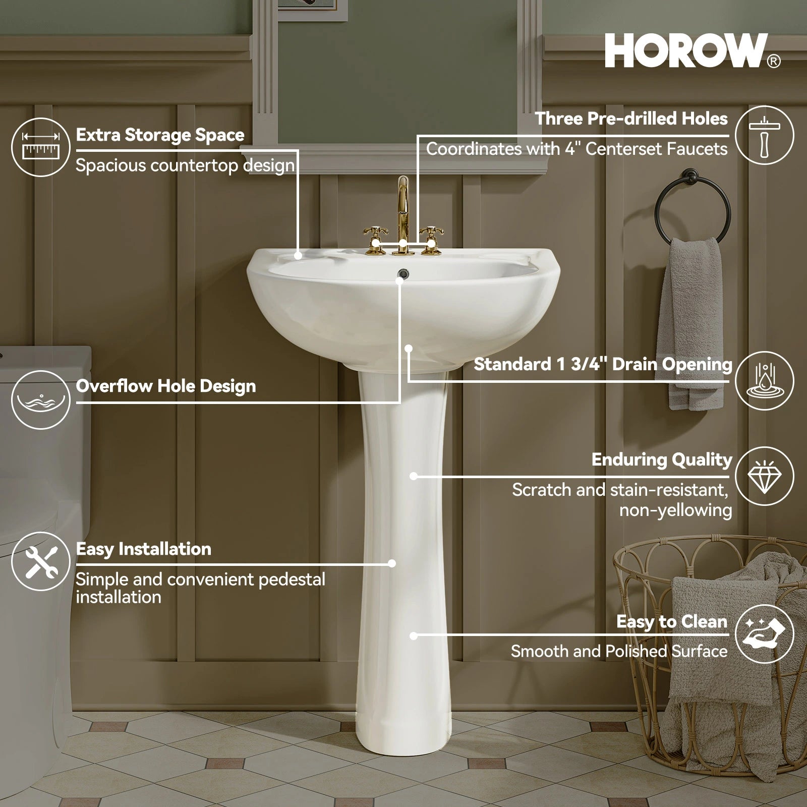 Round Pedestal Sink with Counter Space and Modern Model CBS-R03