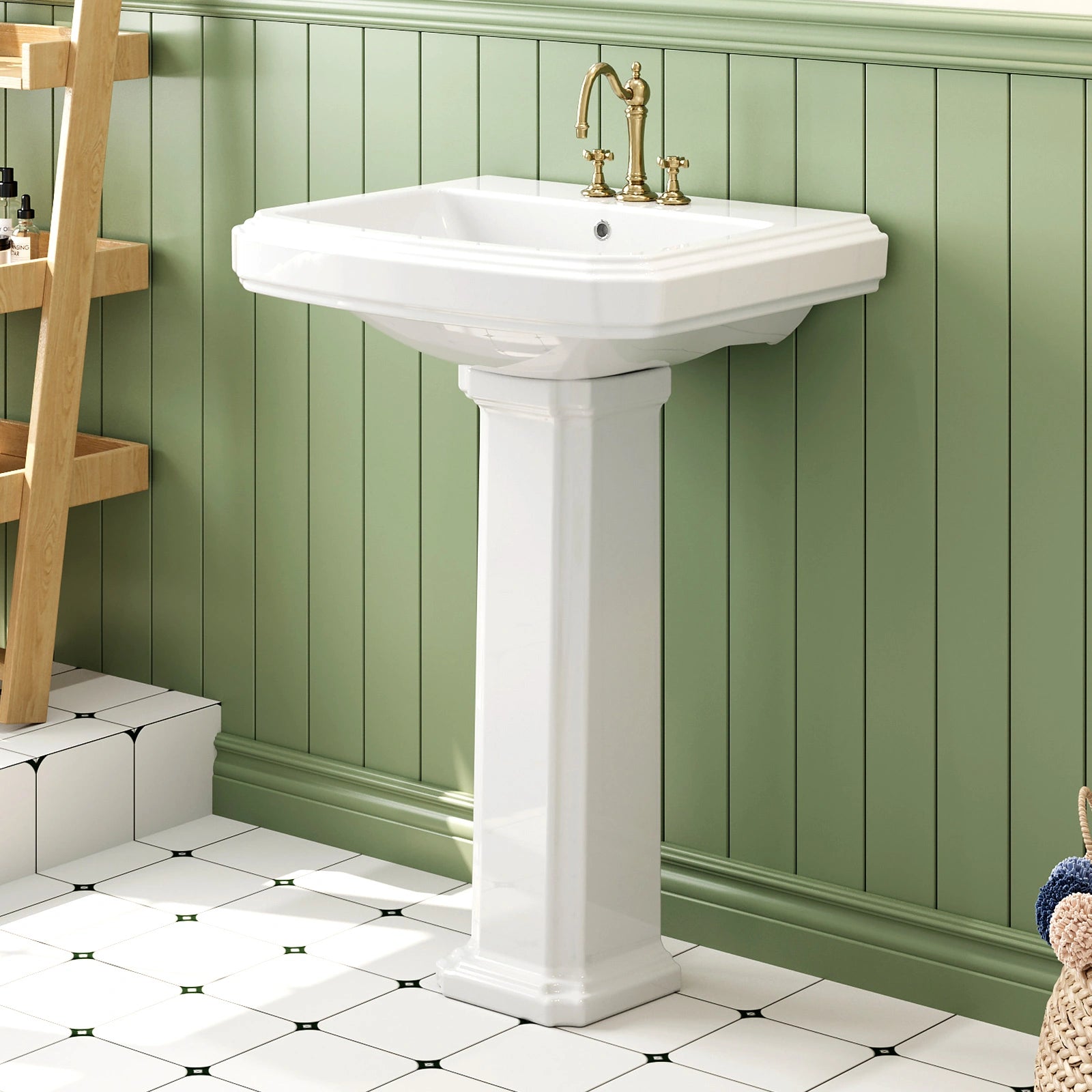 Rectangular Pedestal Sink with Overflow and Ceramic Model CBS-S03