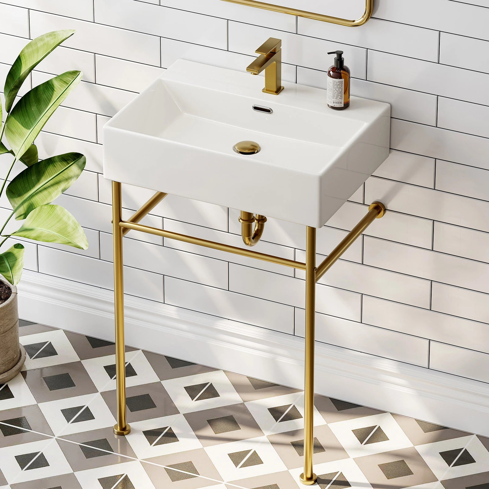 Rectangular Console Sink with Golden Legs and Overflow Model CS6042-SG