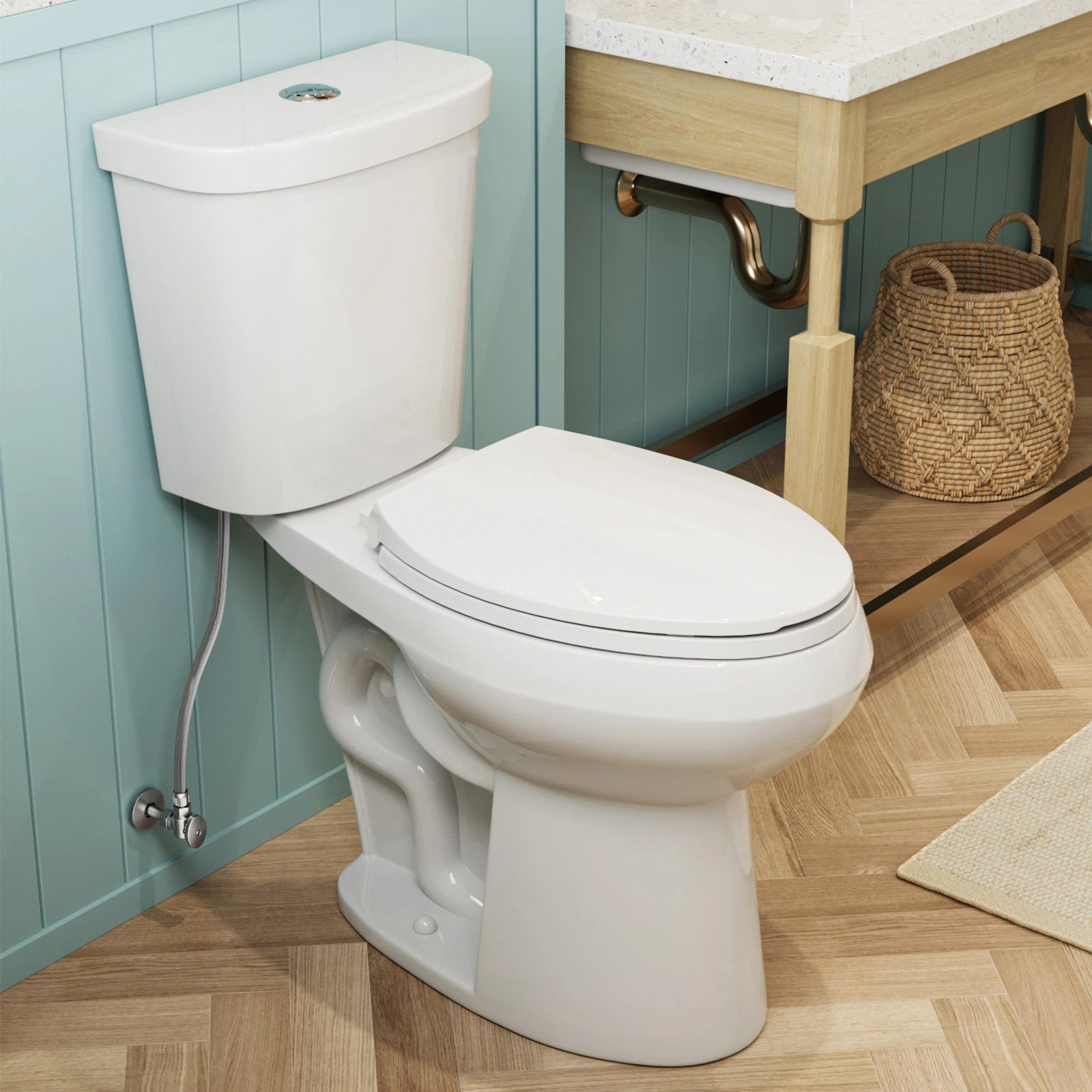 Elongated 2 Piece Toilet with Dual Flush Button and ADA Compliant Model HWTT - E02D