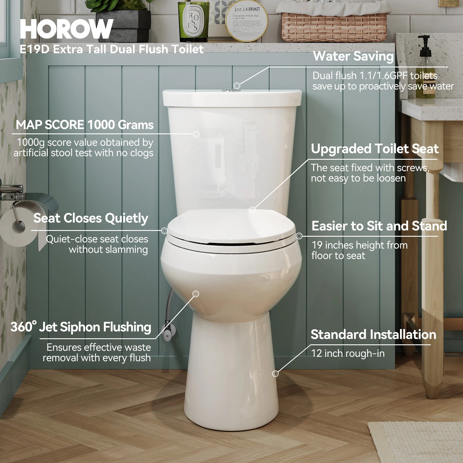 Elongated 2 Piece Toilet with Dual Flush Button and ADA Compliant Model HWTT - E02D