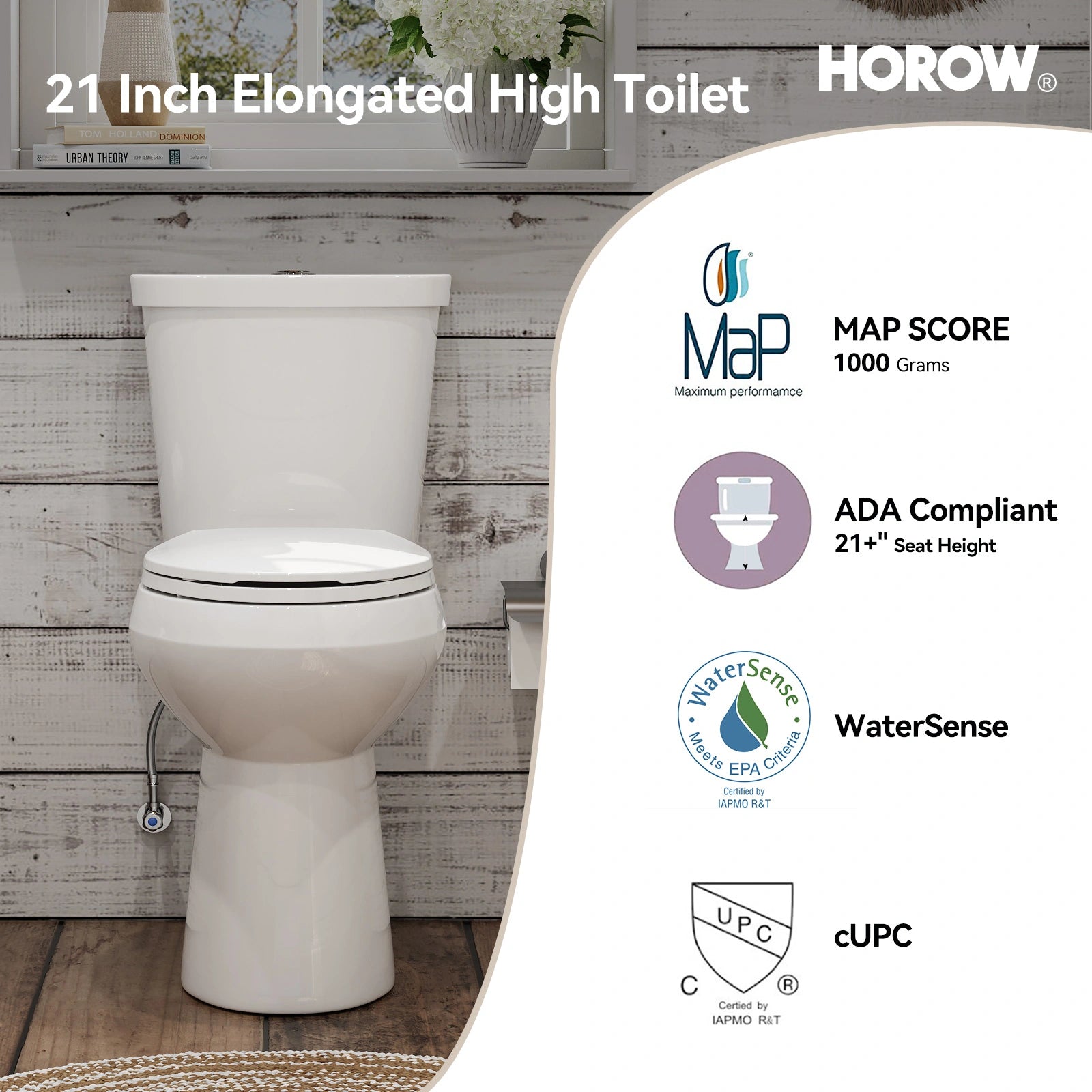 Dual Flush 2 Piece Toilet with Elongated Bowl and Dual Flush Model HWTT - E03D