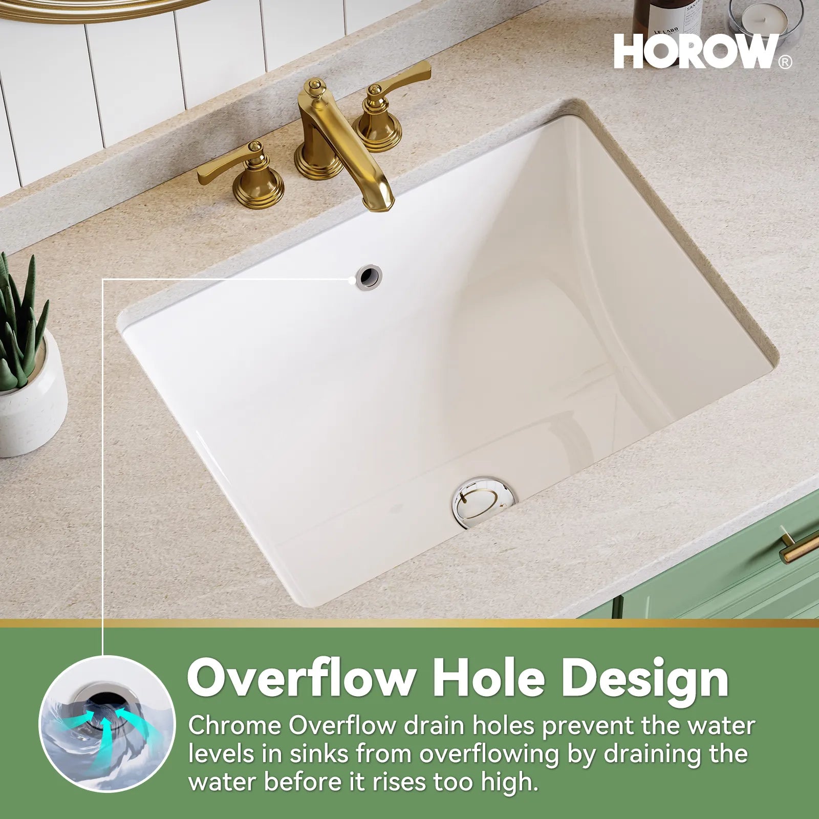 HOROW Rectangular Undermount Bathroom Sink 20 Inch Undermount Sink Model HWTP-S5138D