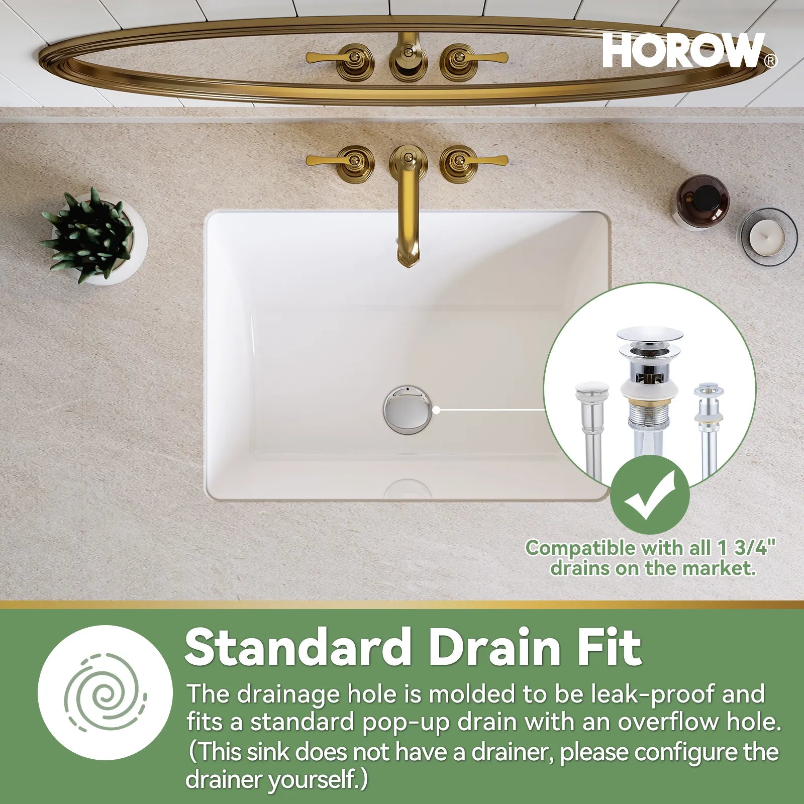 HOROW Rectangular Undermount Bathroom Sink 20 Inch Undermount Sink Model HWTP-S5138D