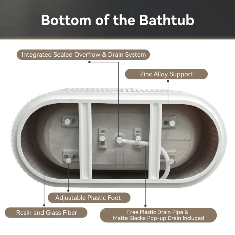 HOROW 2 Person Bathtub 67 inch Freestanding Tub Model TU67-MB