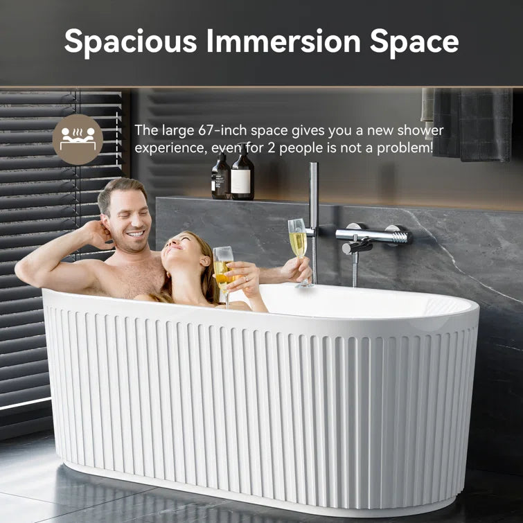 HOROW 2 Person Bathtub 67 inch Freestanding Tub Model TU67-MB