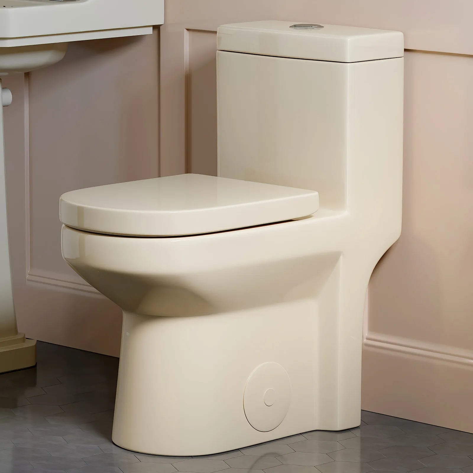 HOROW One Piece Toilet Biscuit Color Toilet With Dual Flush Model 8733BC