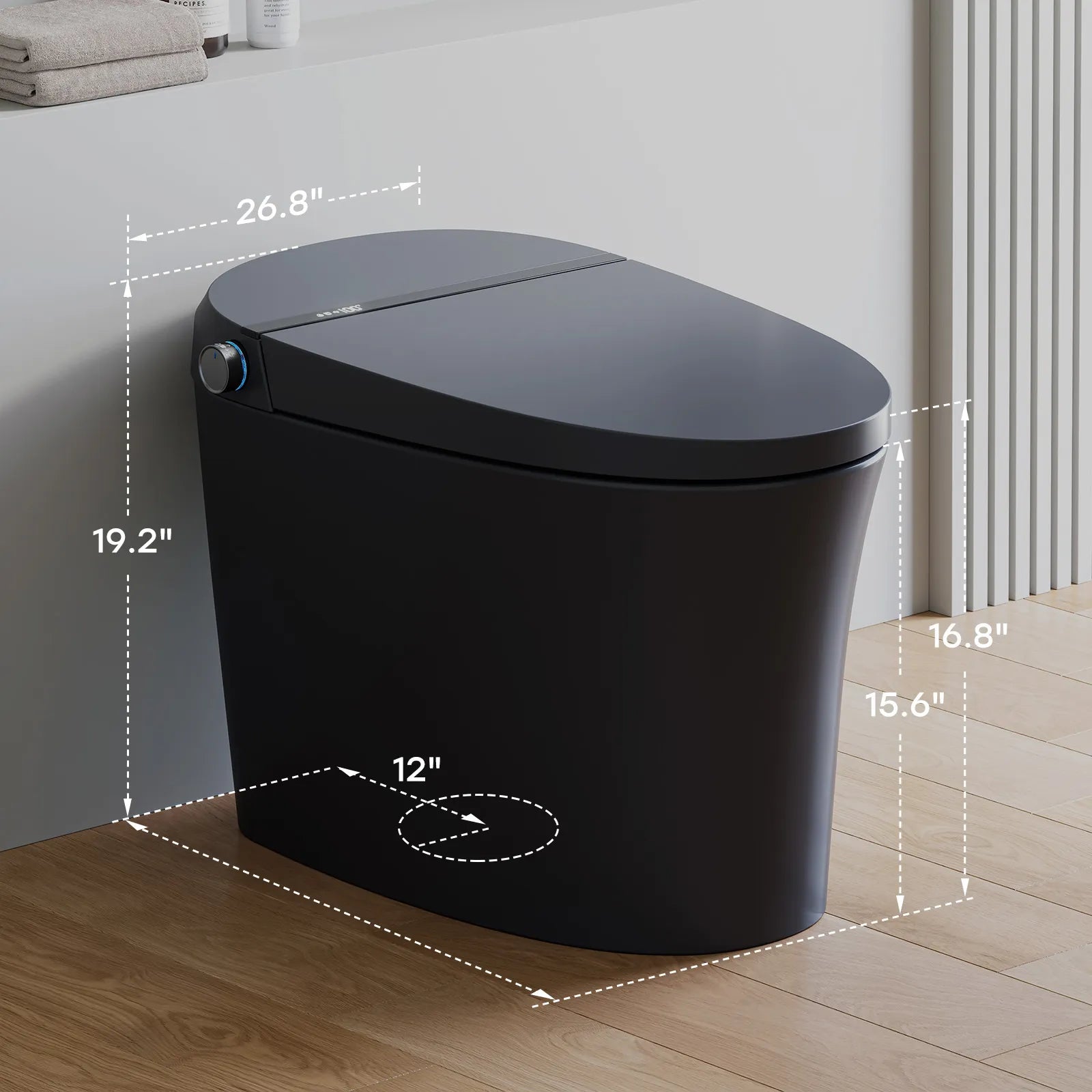 Black Smart Toilet with Bidet Seat For 12 Inch Rough In Model T36