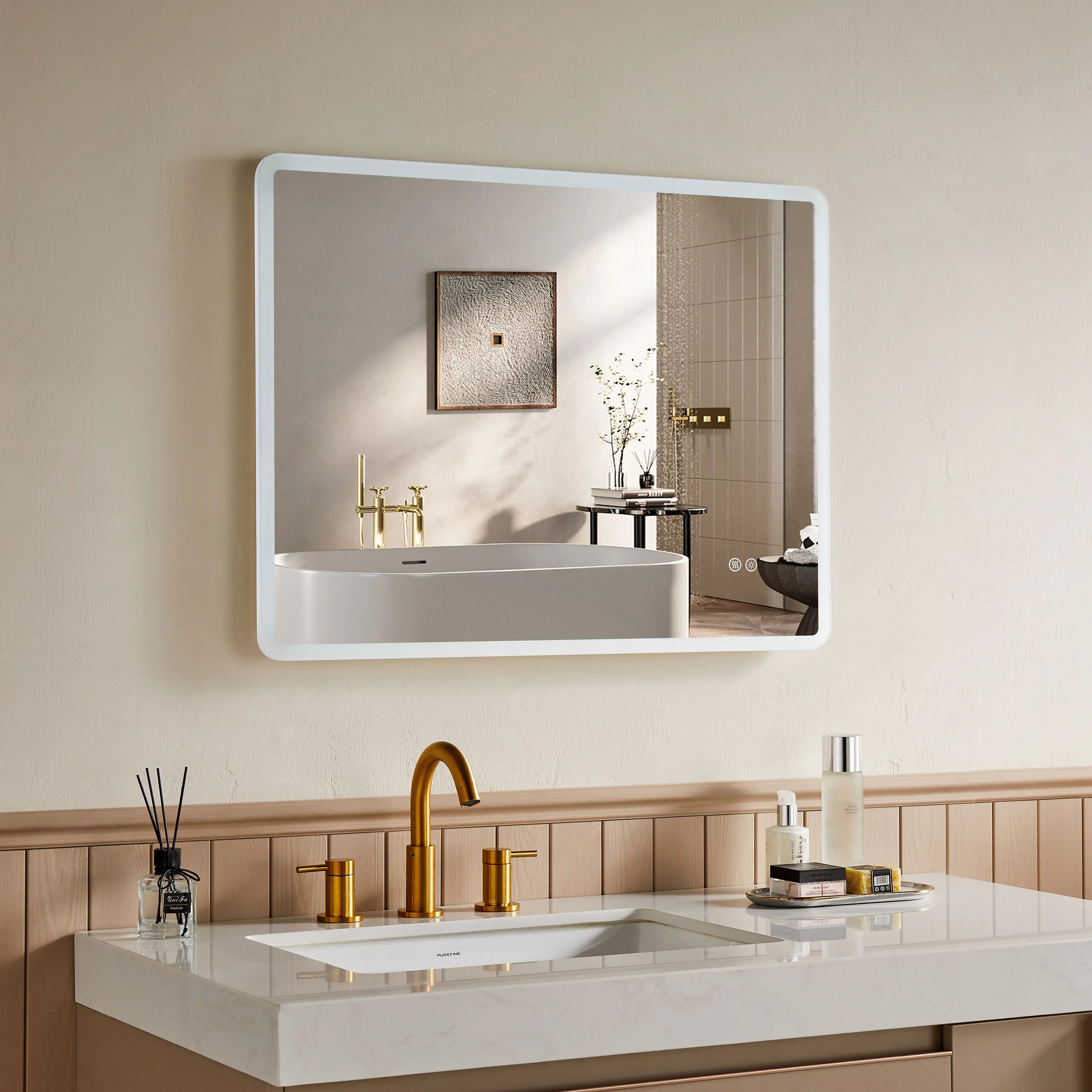 HOROW Rectangular Bathroom Mirror with Acrylic LED Strip Model AM6080S