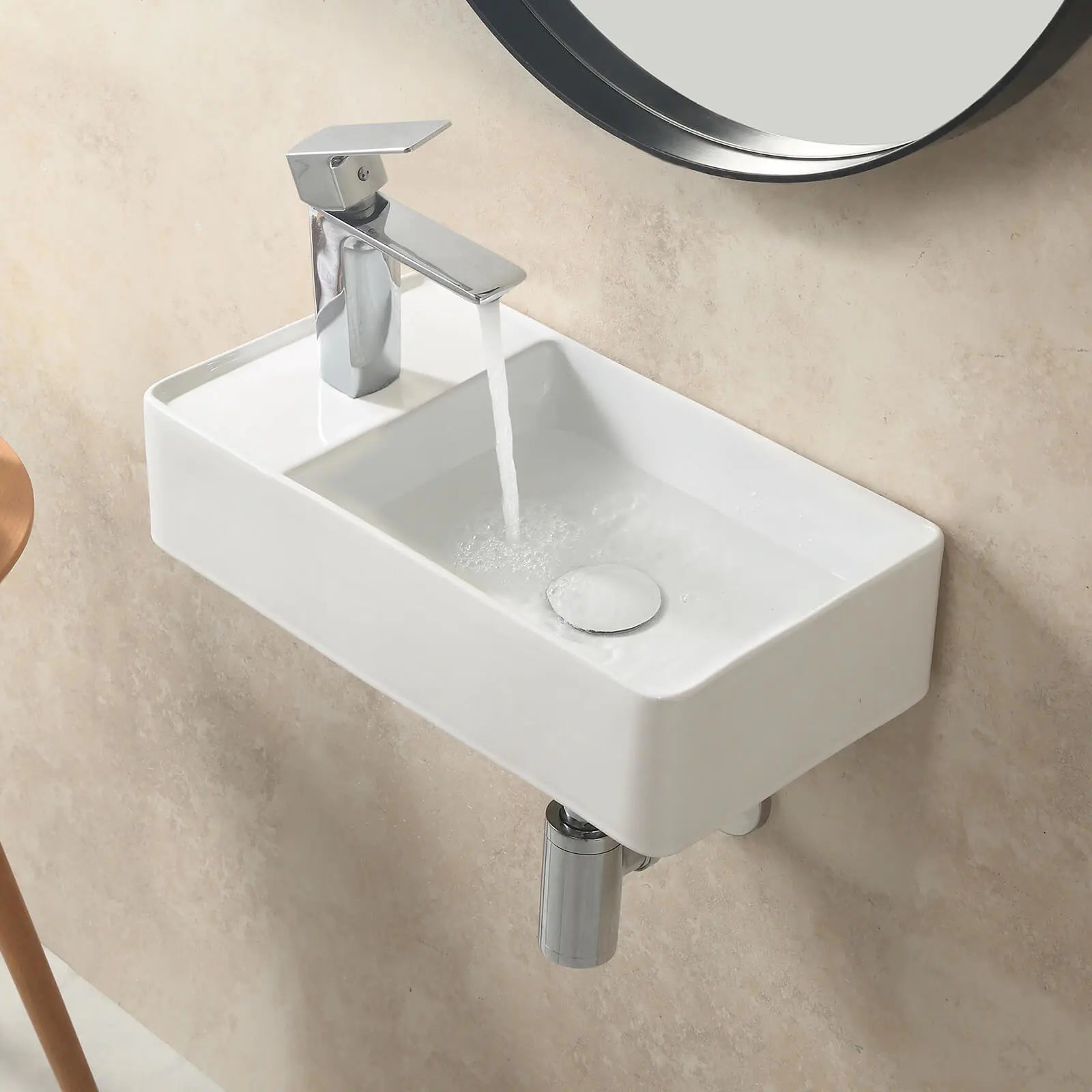 HOROW Rectangular Bathroom Sink With Left Side Faucet Model HWTP-S4625WL